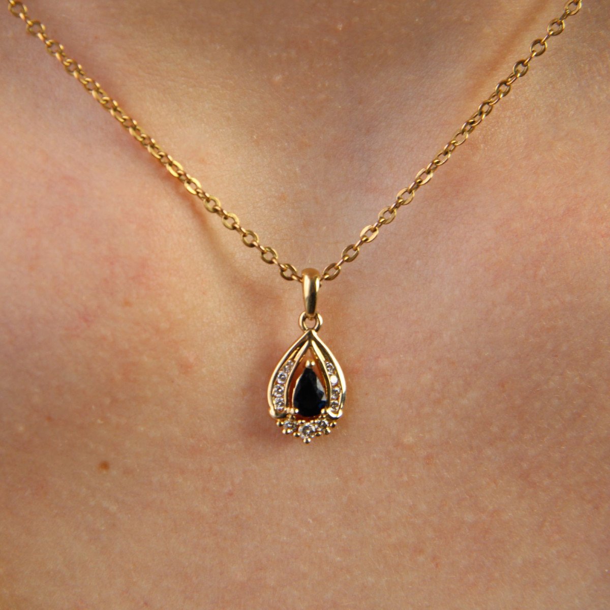 Pendentif Or Jaune Saphir Diamants-photo-2