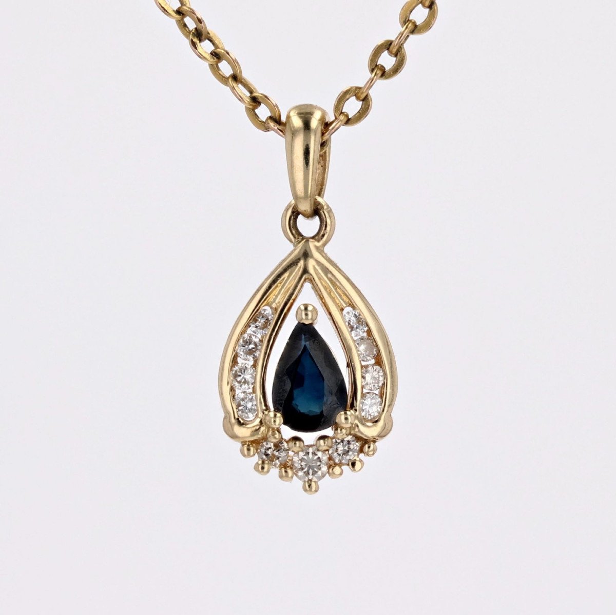 Pendentif Or Jaune Saphir Diamants-photo-3