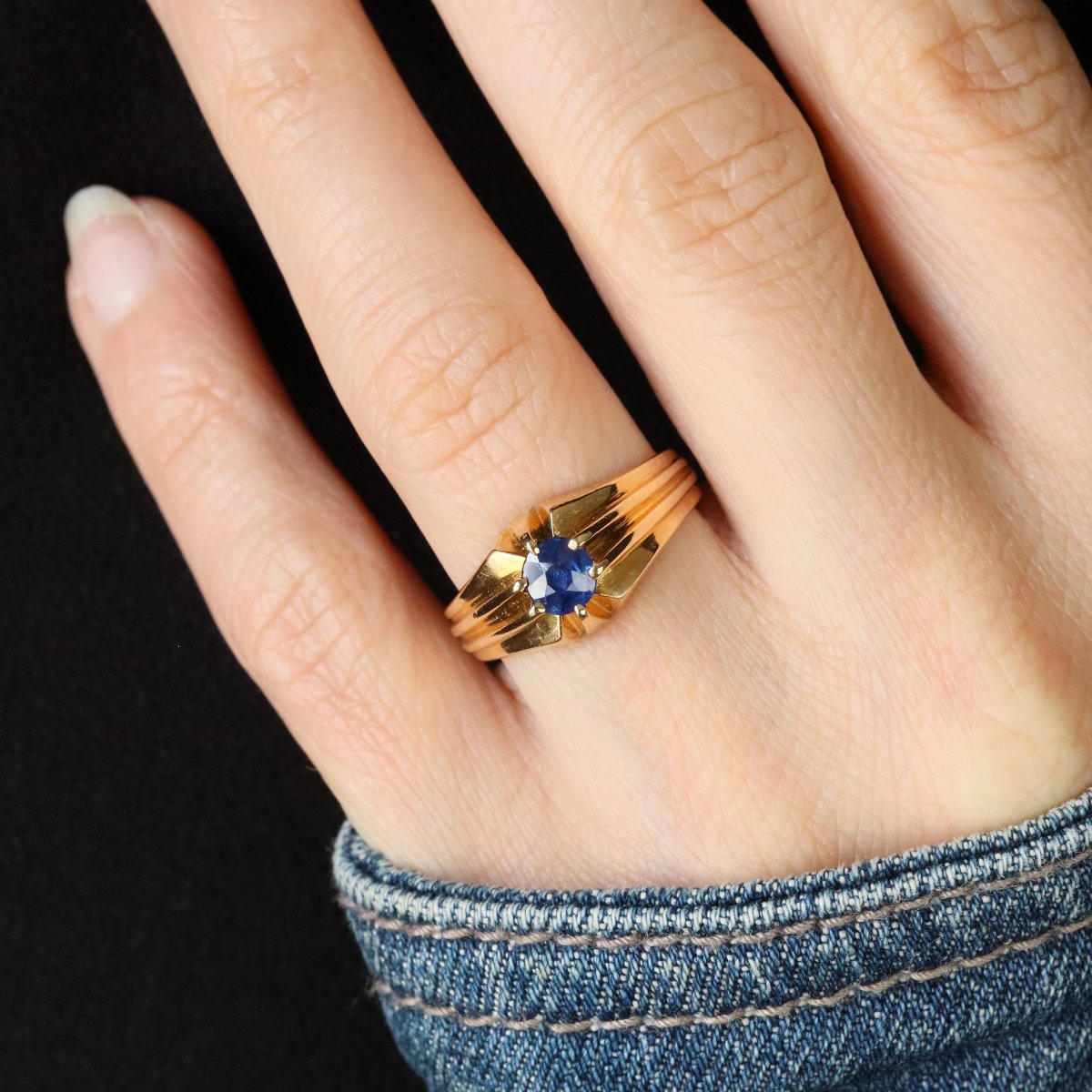 Bague Jonc Ancien Saphir-photo-2