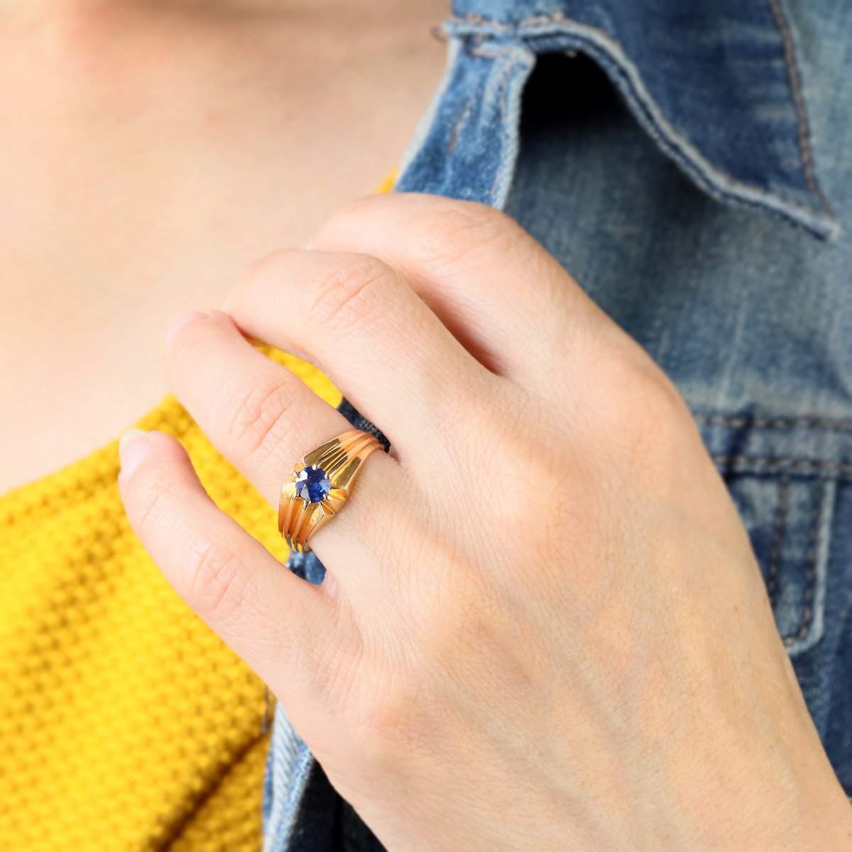 Bague Jonc Ancien Saphir-photo-1