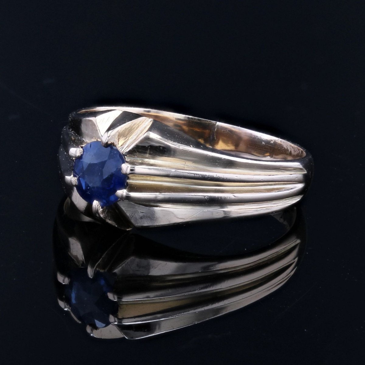 Bague Jonc Ancien Saphir-photo-3