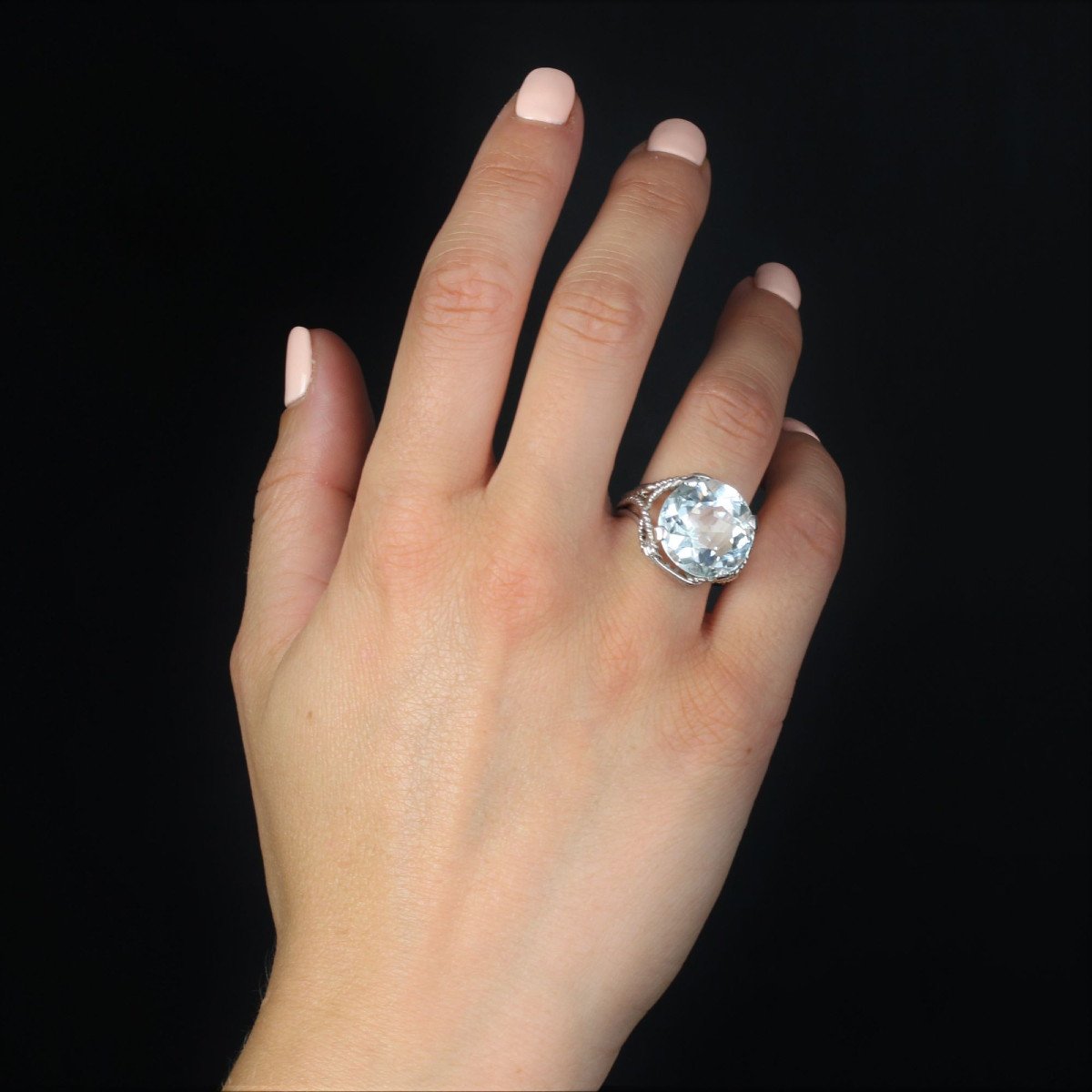 Vintage Aquamarine Ring White Gold-photo-4