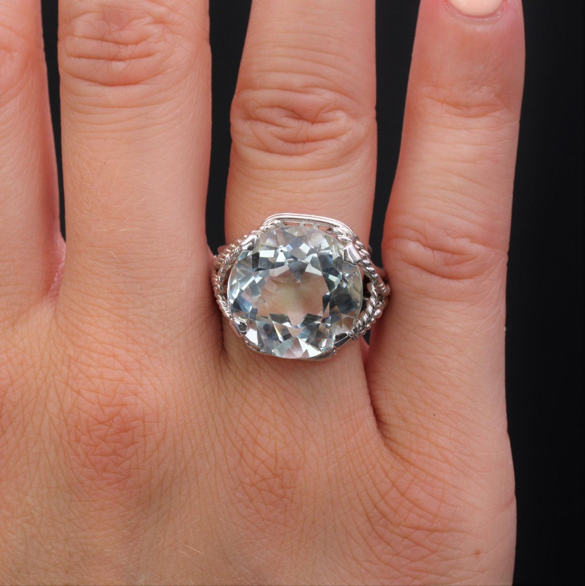 Vintage Aquamarine Ring White Gold-photo-2