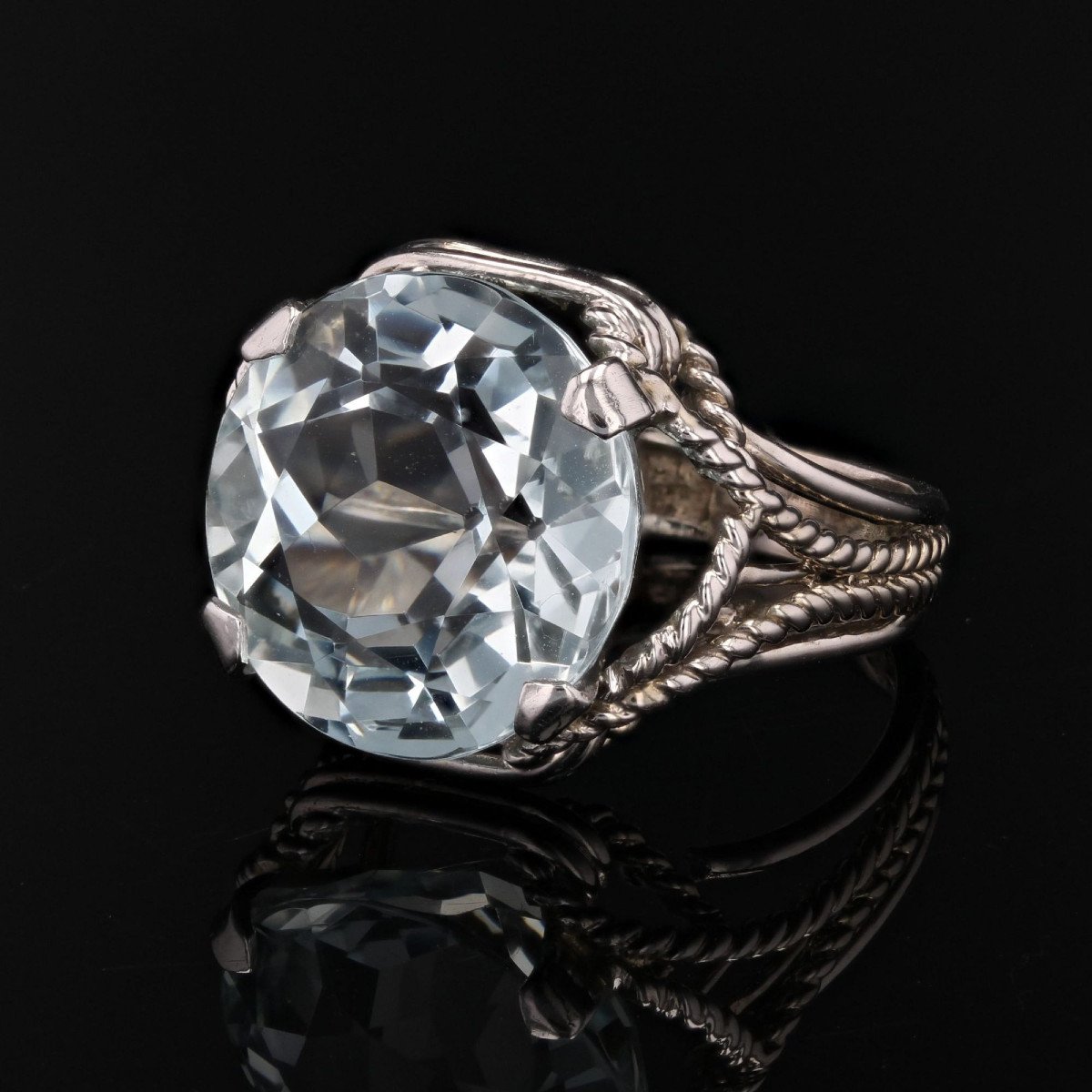 Vintage Aquamarine Ring White Gold-photo-4