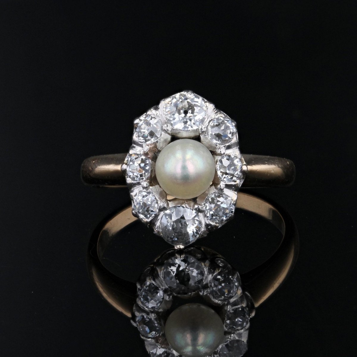 Antique Fine Pearl Diamond Marquise Ring-photo-3