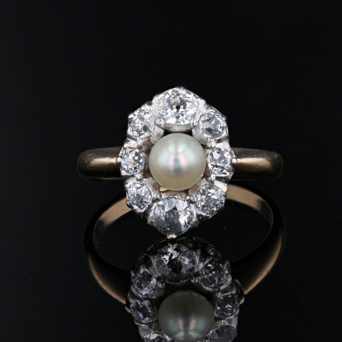 Bague Marquise Perle Fine Diamants Ancienne-photo-3