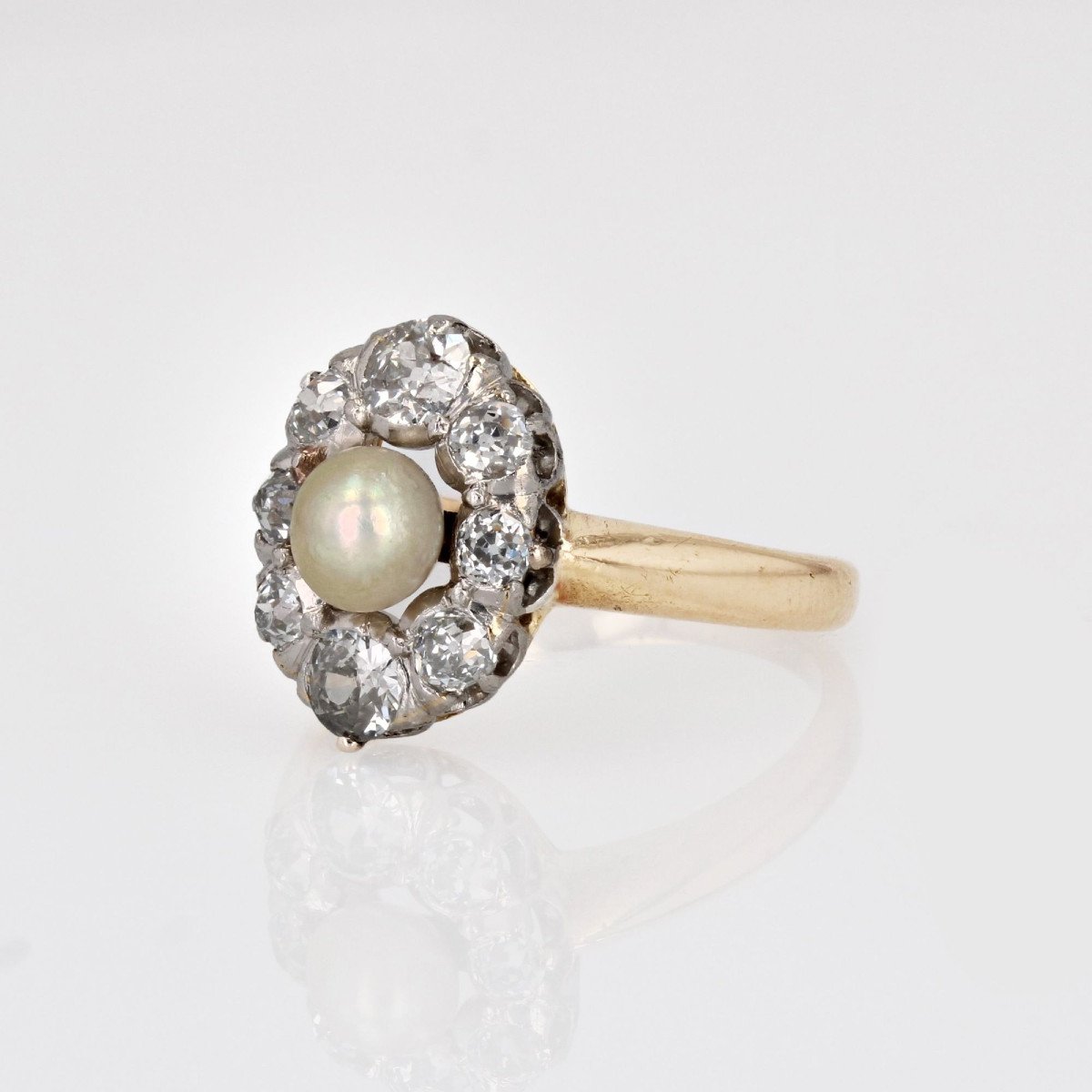 Antique Fine Pearl Diamond Marquise Ring-photo-1