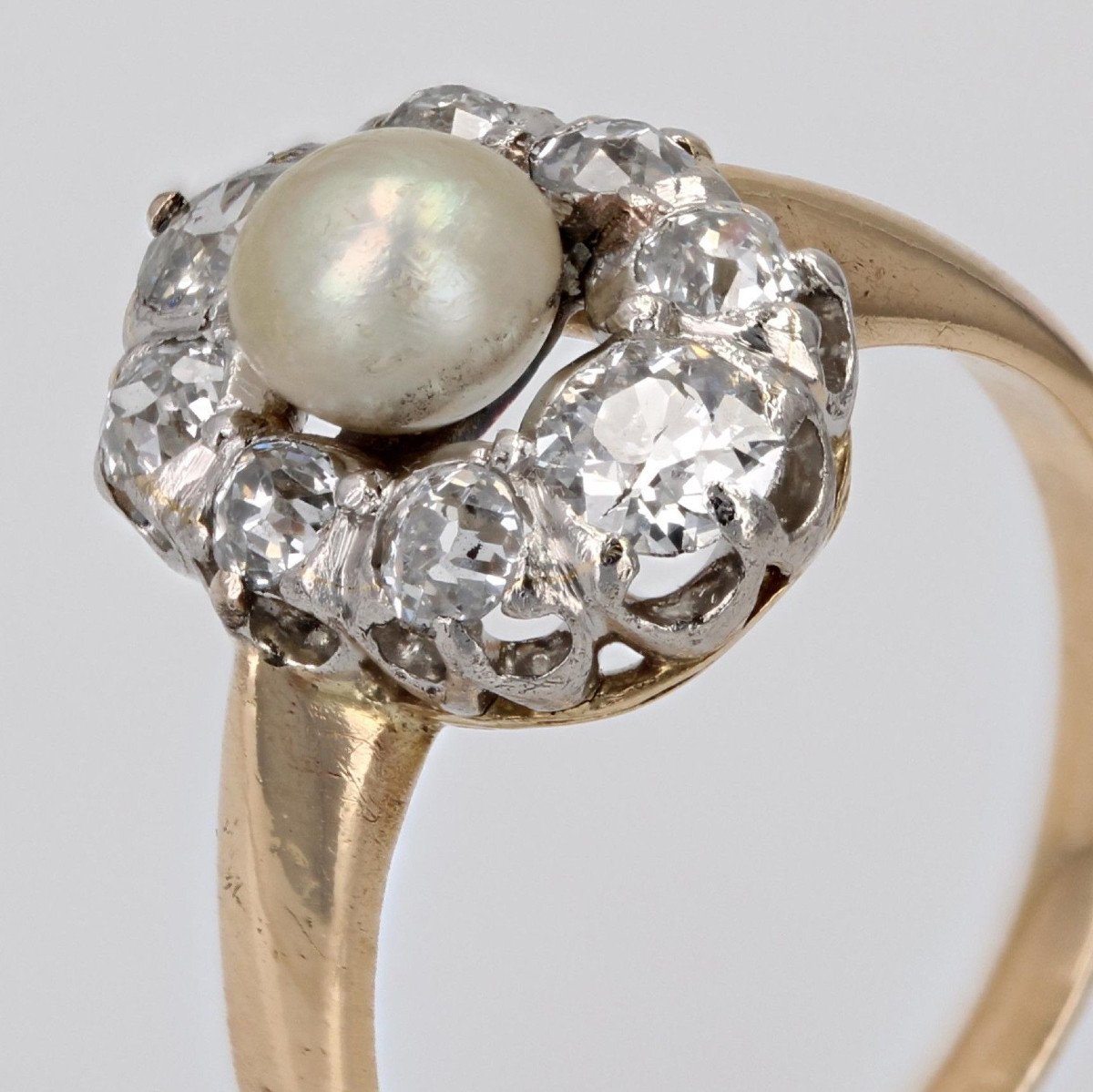 Antique Fine Pearl Diamond Marquise Ring-photo-2