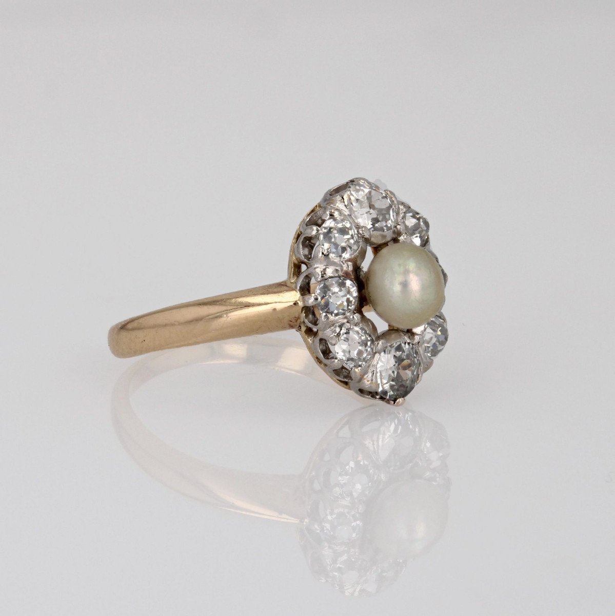 Antique Fine Pearl Diamond Marquise Ring-photo-3