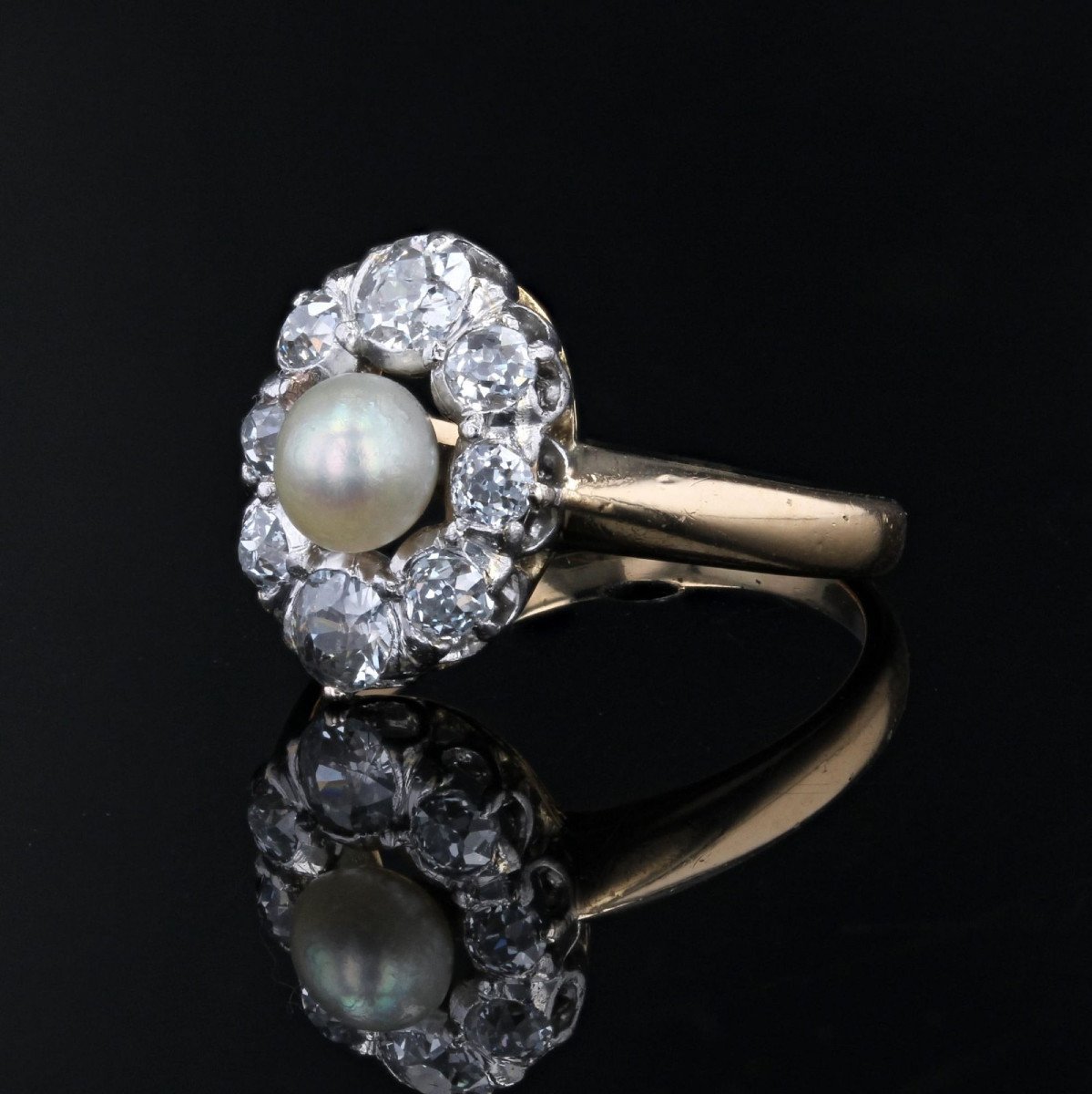 Antique Fine Pearl Diamond Marquise Ring-photo-5