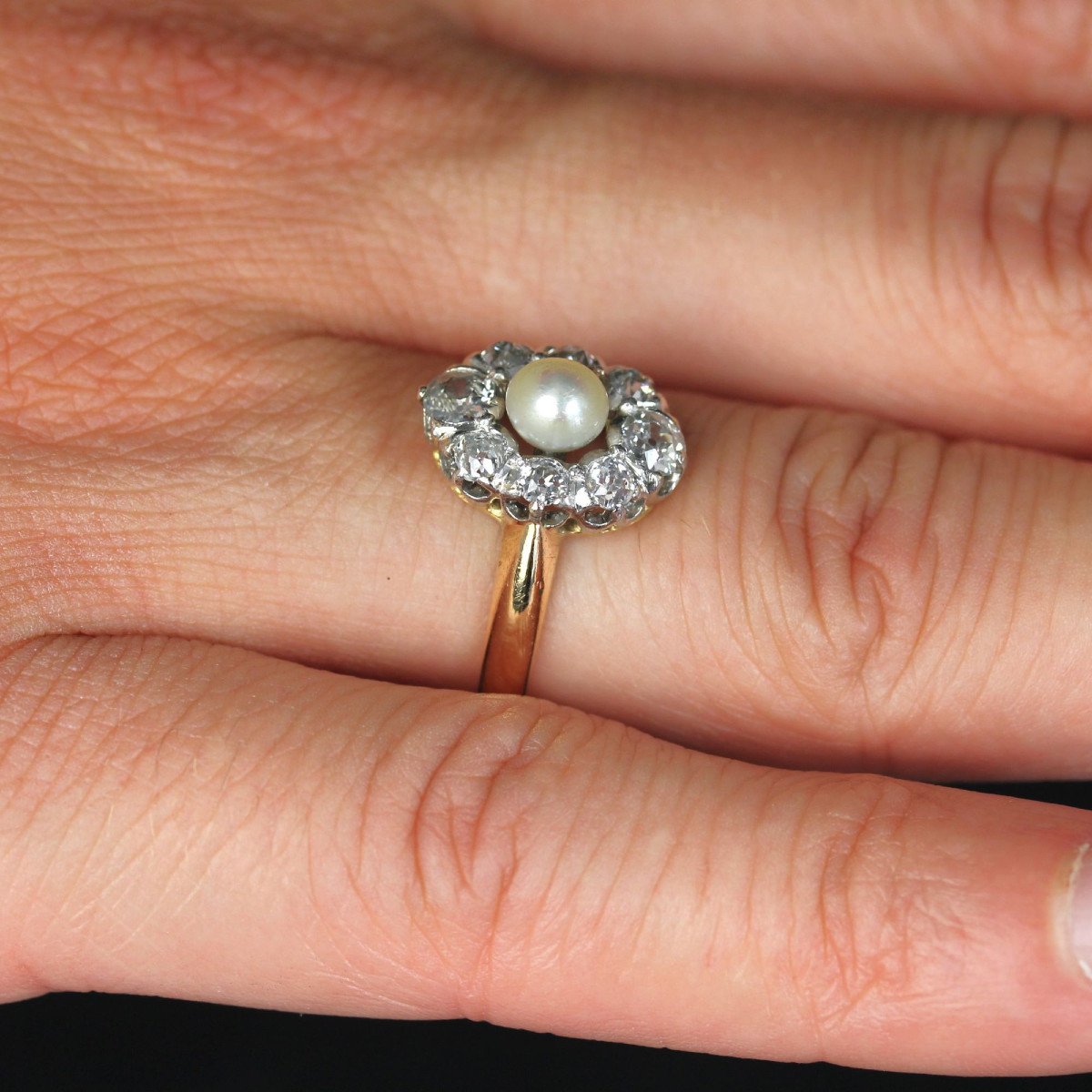 Bague Marquise Perle Fine Diamants Ancienne-photo-6