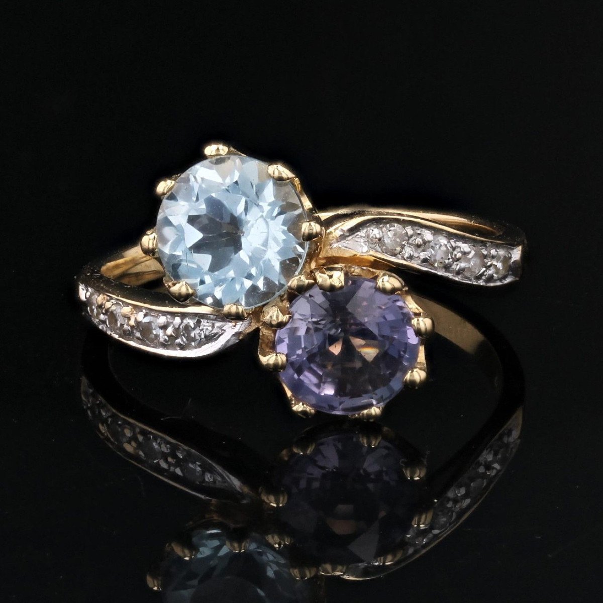 Toi Et Moi Purple Sapphire Aquamarine And Diamonds Ring-photo-1