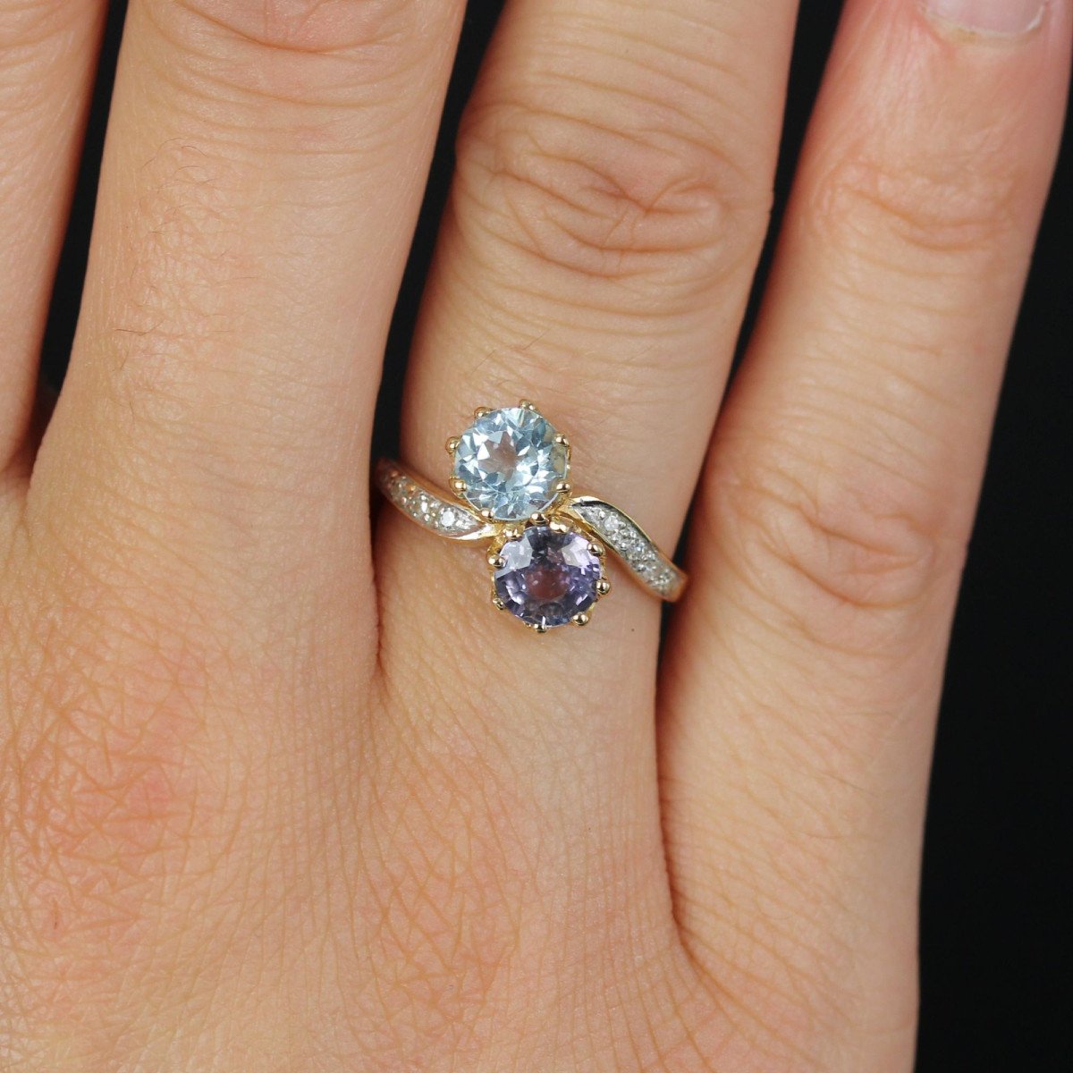 Toi Et Moi Purple Sapphire Aquamarine And Diamonds Ring-photo-2
