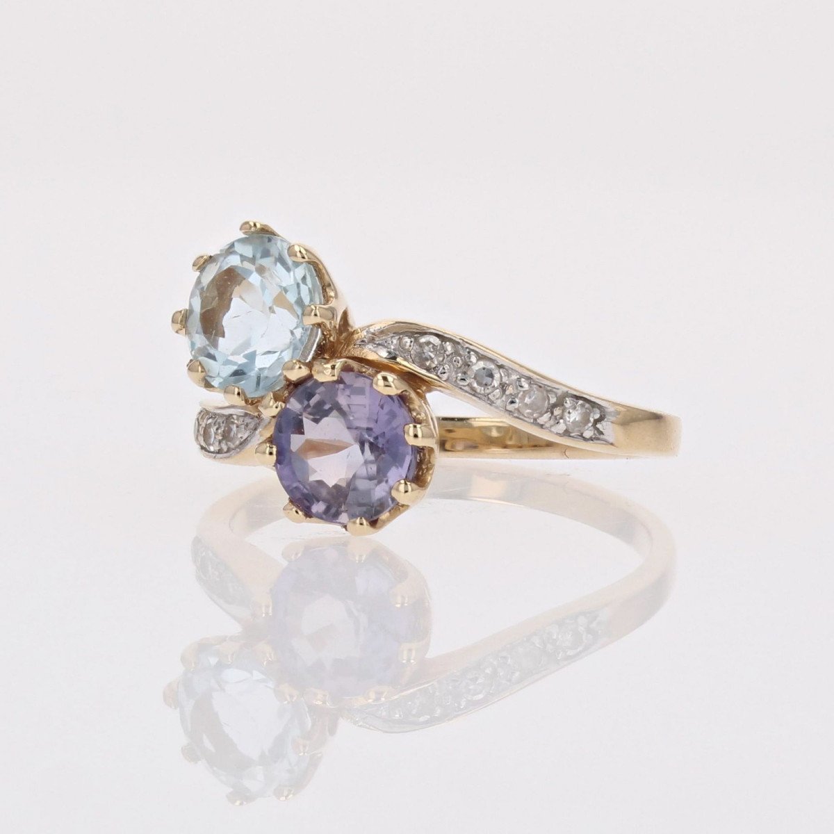 Toi Et Moi Purple Sapphire Aquamarine And Diamonds Ring-photo-5
