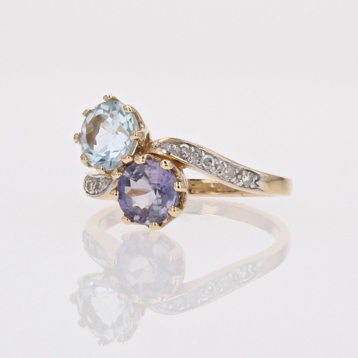 Bague Toi Et Moi Saphir Violet Aigue-marine Et Diamants-photo-5