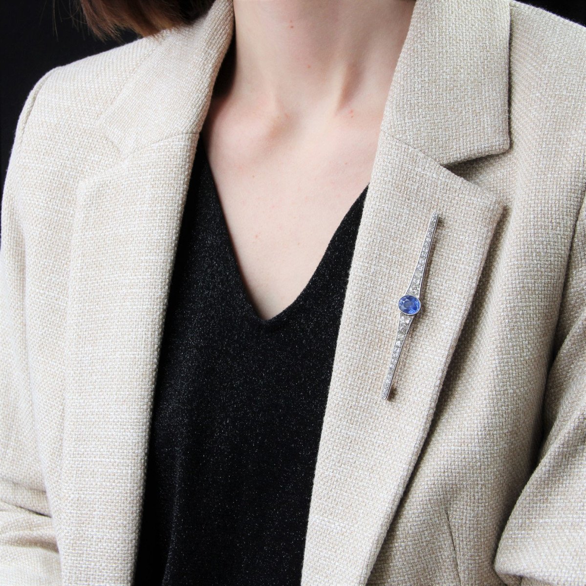 Broche Ancienne Saphir De Ceylan Naturel Et Diamants-photo-5