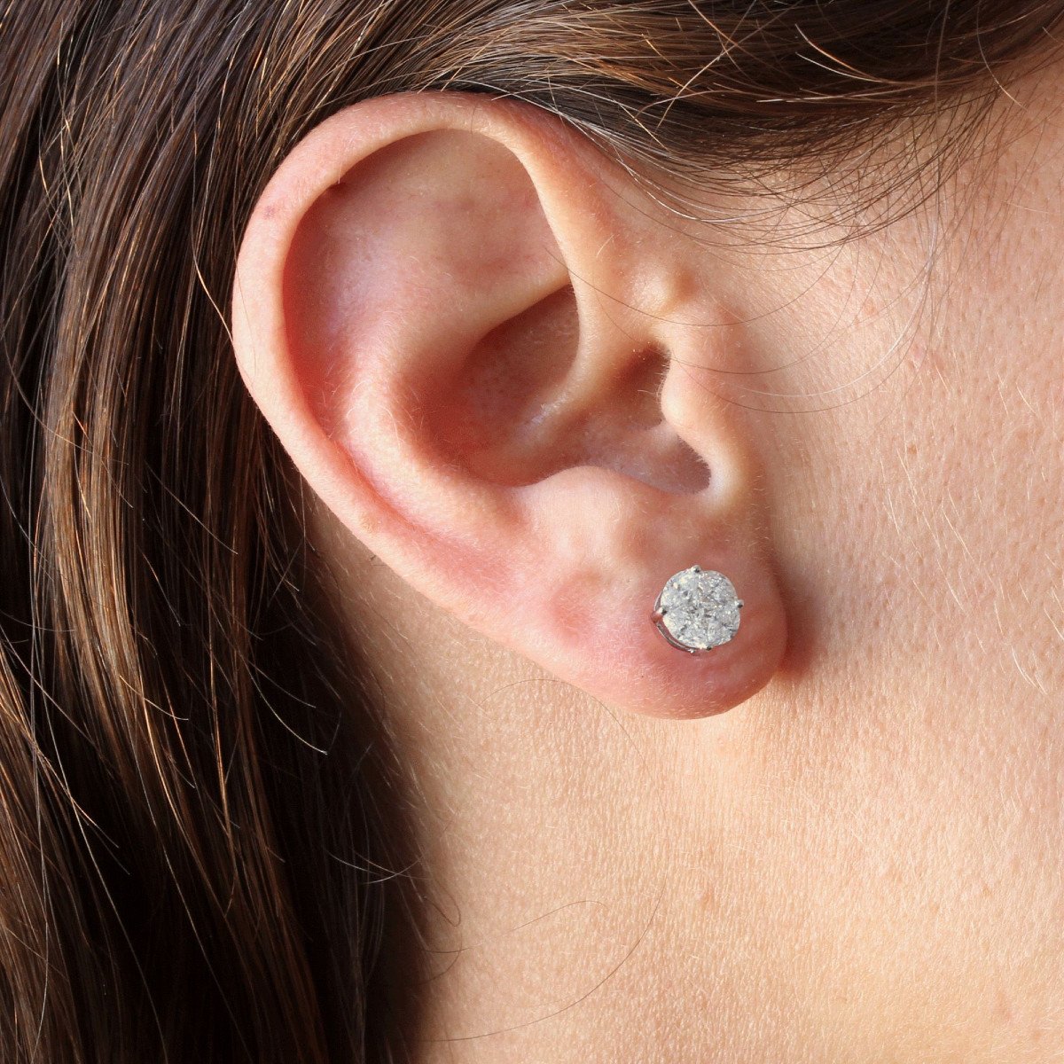 Boucles d'Oreilles Puces Diamants 0.54 Carat Et Or Blanc-photo-2