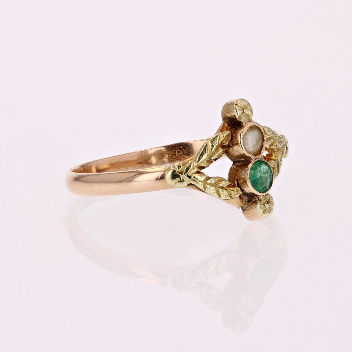 Ancient Emerald Fine Pearl Ring 2 Golds-photo-4