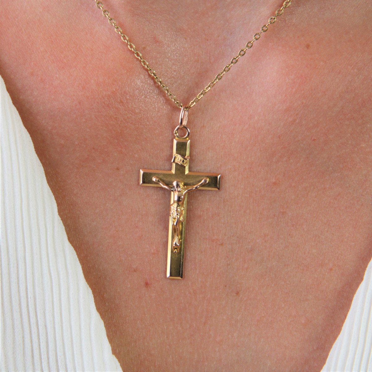 Croix Ancienne Or Rose Avec Christ-photo-2
