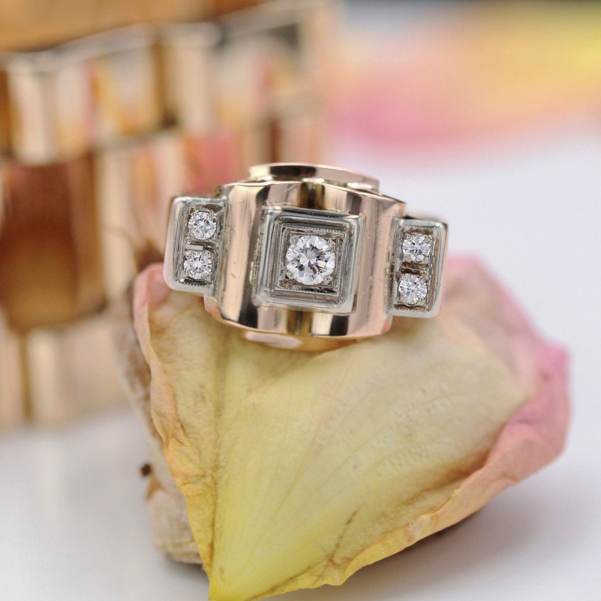 Bague Or Rose Diamants Tank-photo-3