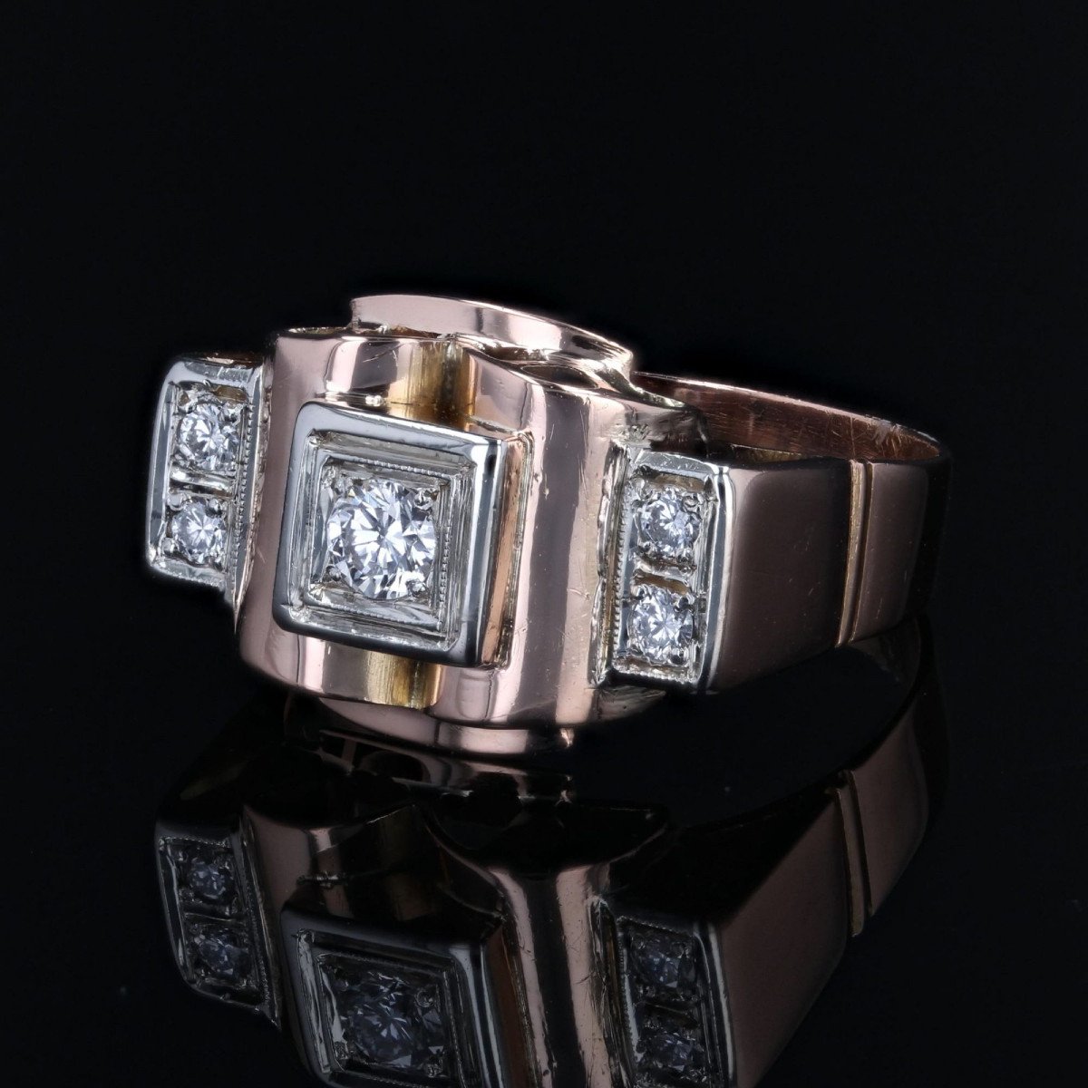 Bague Or Rose Diamants Tank-photo-4