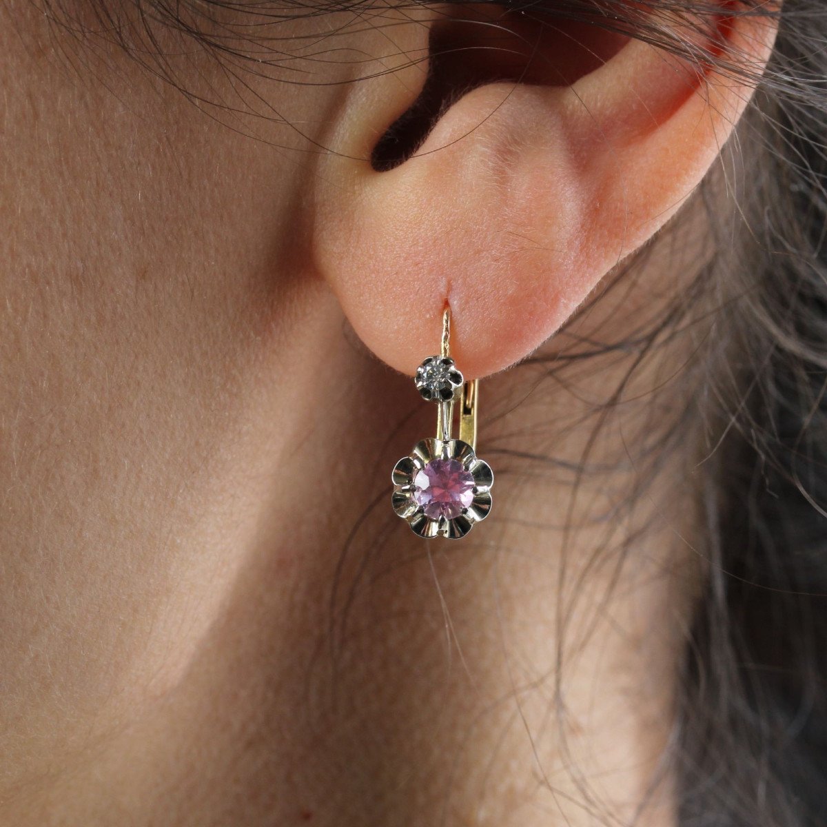 Pink Sapphire Diamond Stud Earrings-photo-2