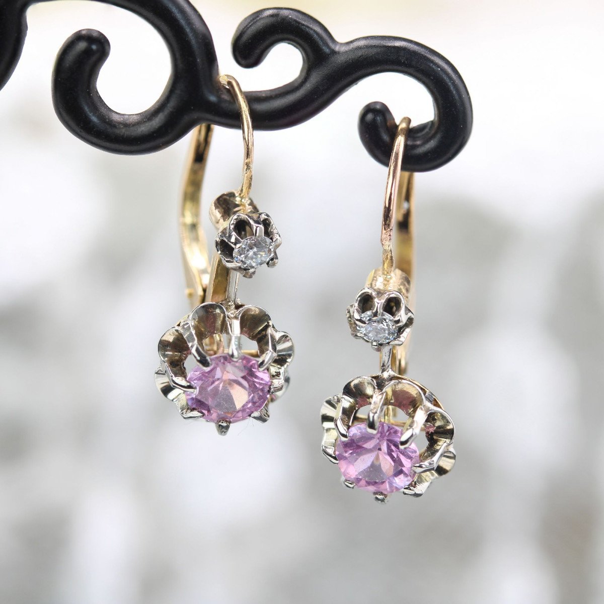 Pink Sapphire Diamond Stud Earrings-photo-3