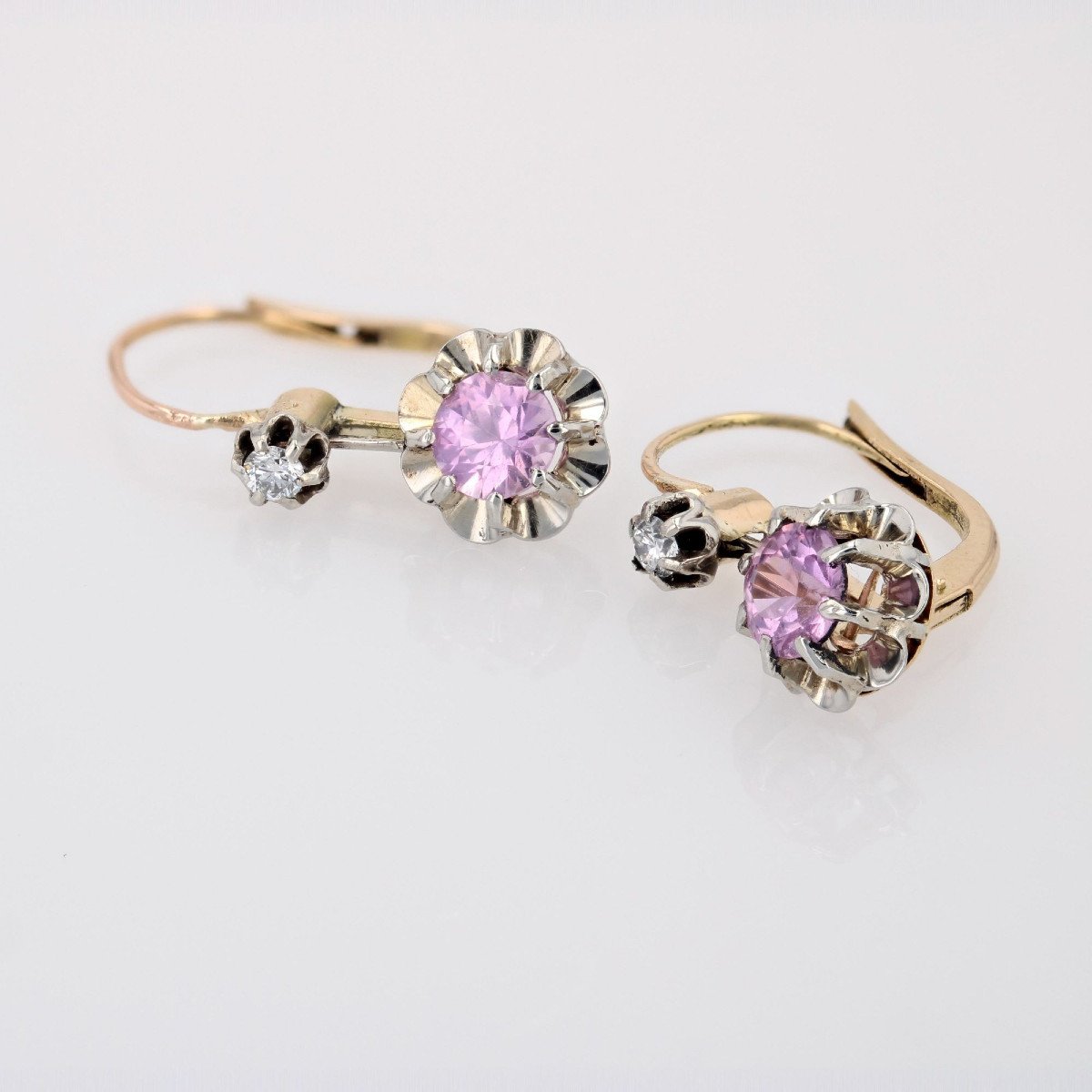 Pink Sapphire Diamond Stud Earrings-photo-4