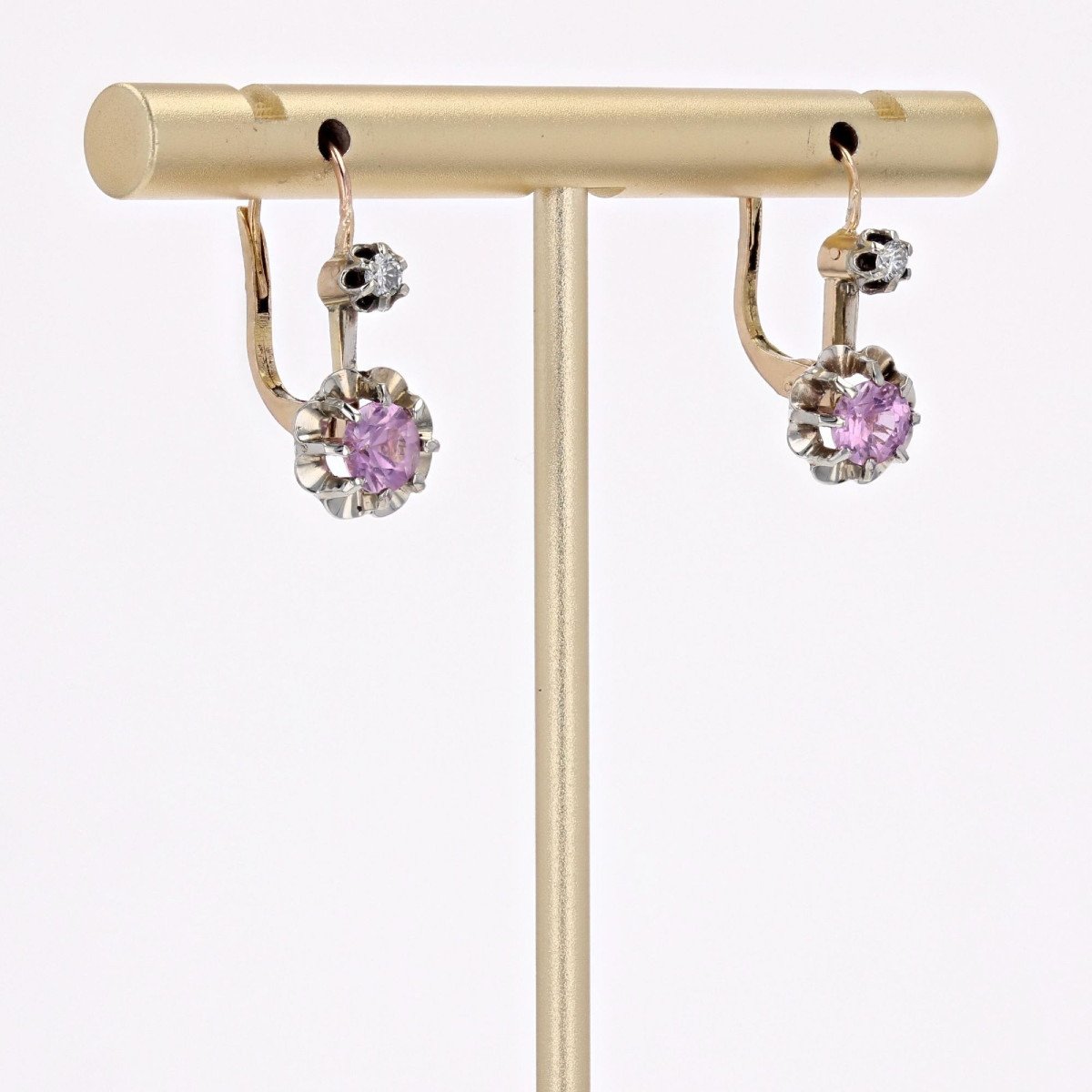 Pink Sapphire Diamond Stud Earrings-photo-2