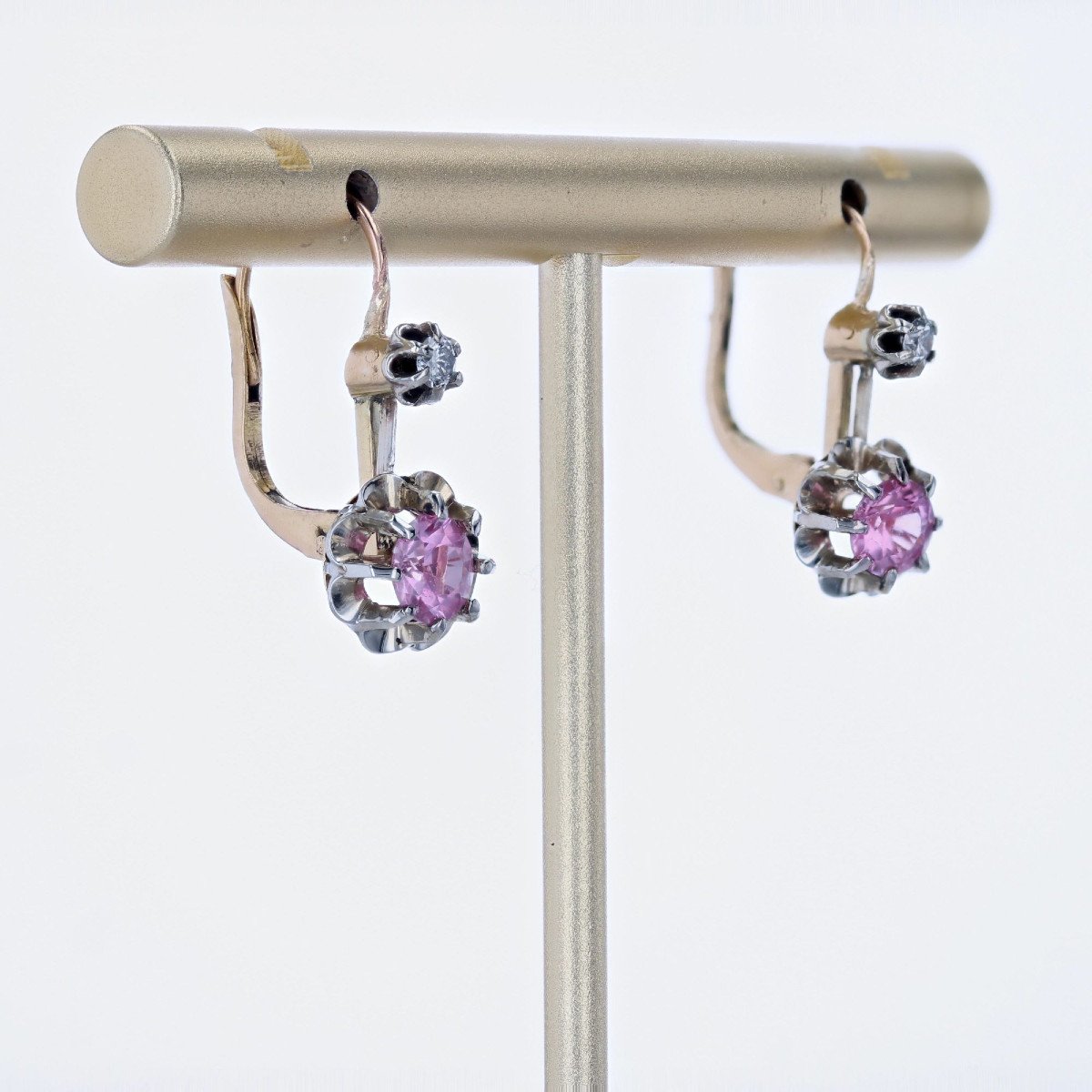 Pink Sapphire Diamond Stud Earrings-photo-3