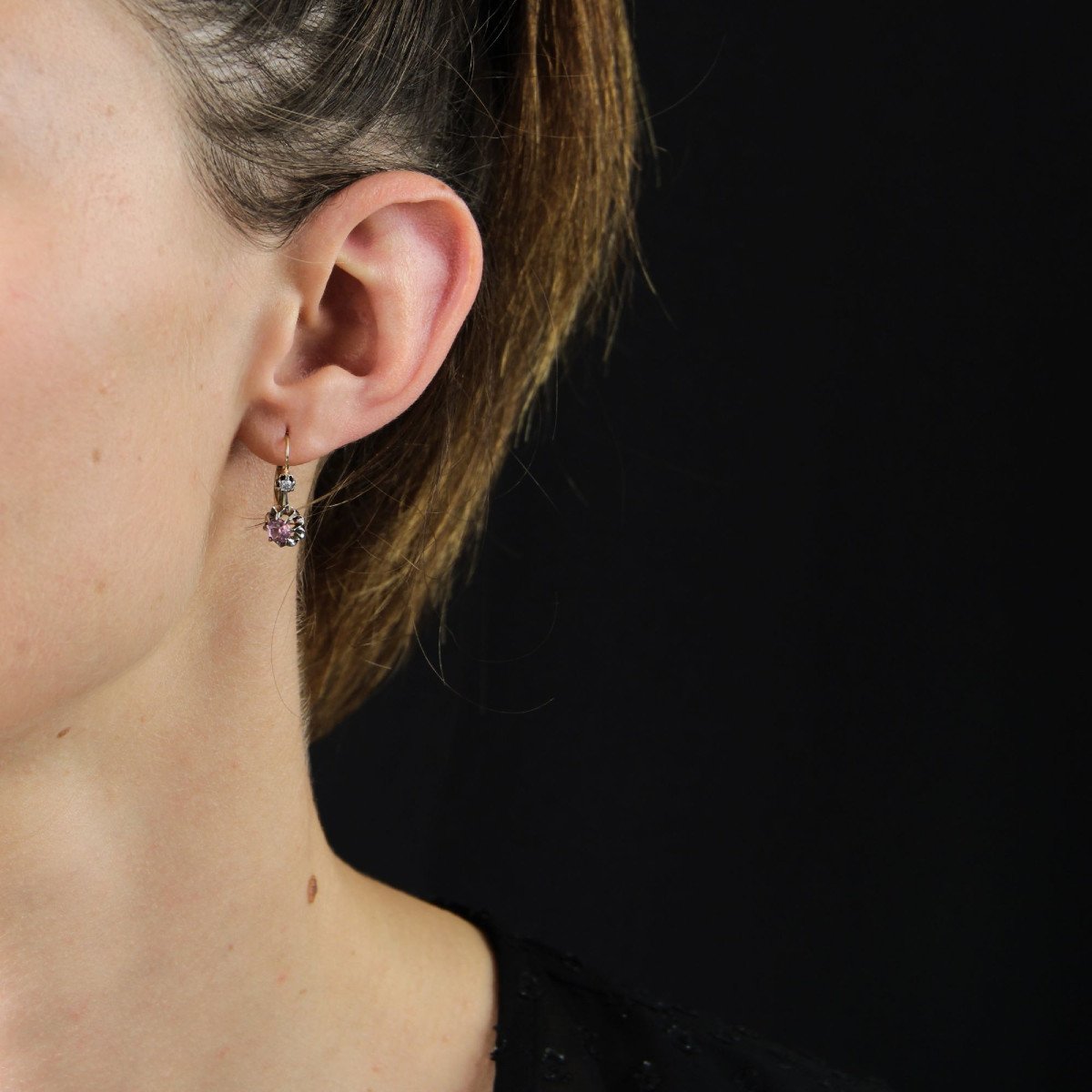Pink Sapphire Diamond Stud Earrings-photo-4