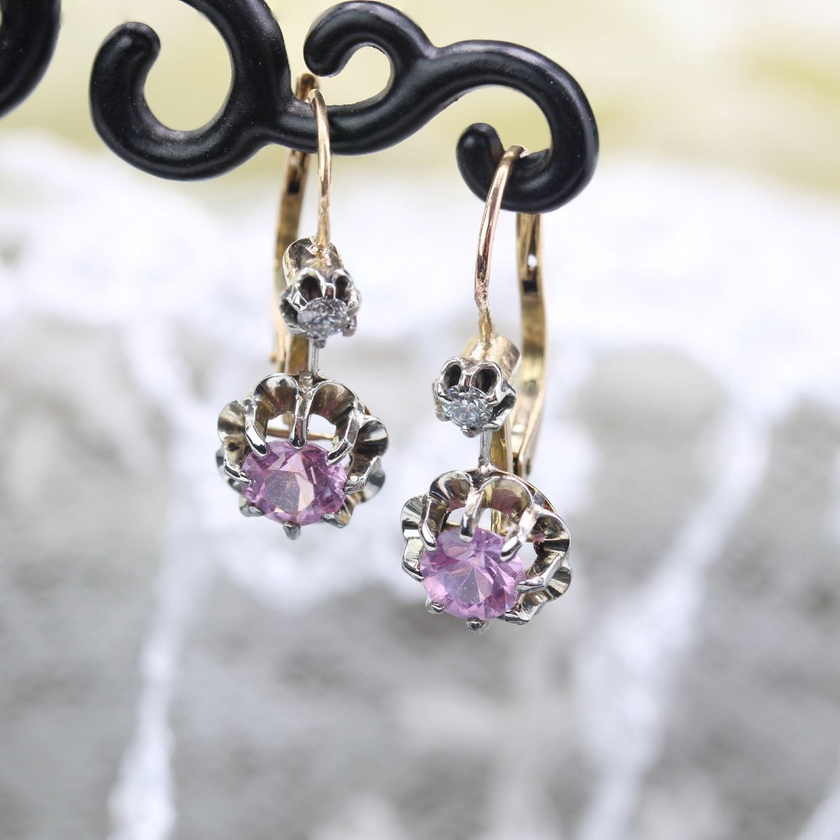 Pink Sapphire Diamond Stud Earrings-photo-5