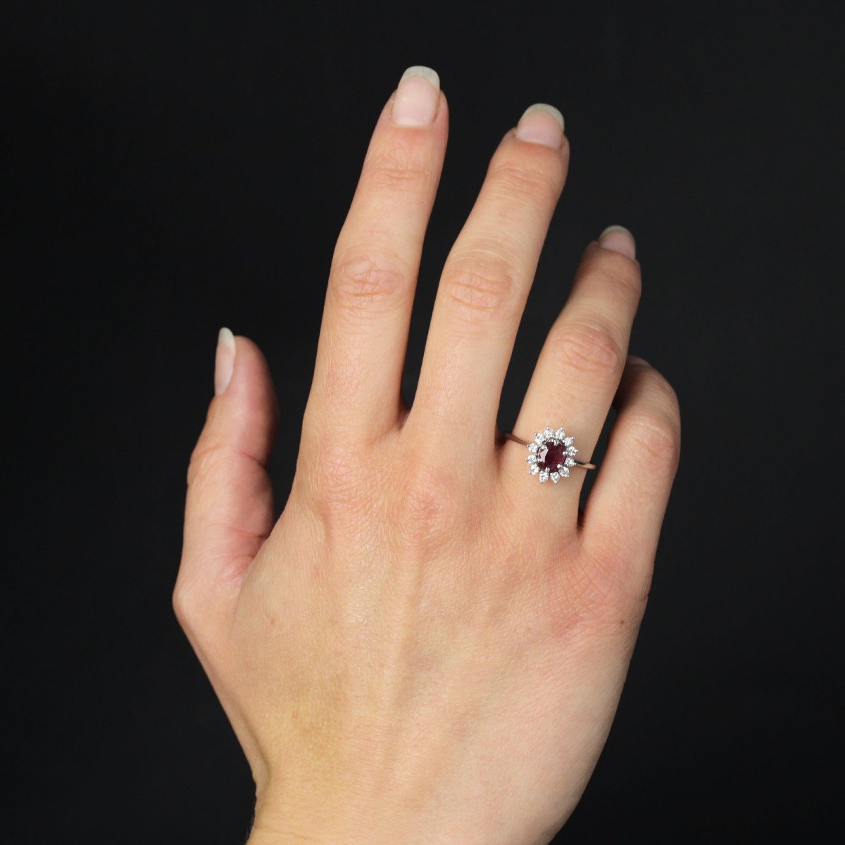 Bague Marguerite Rubis Saphirs Blancs-photo-4