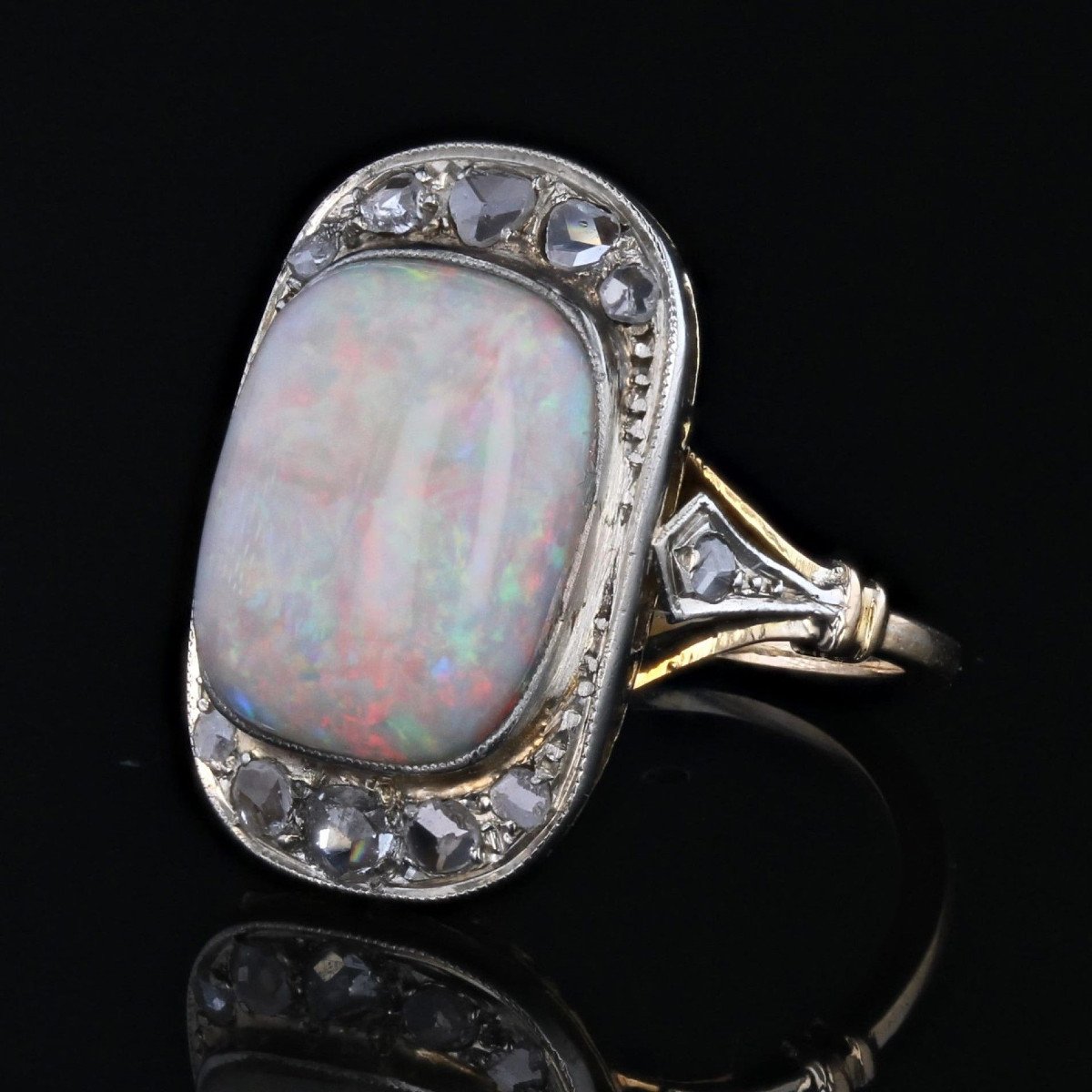 Bague Ancienne Opale Blanche Et Diamants-photo-4