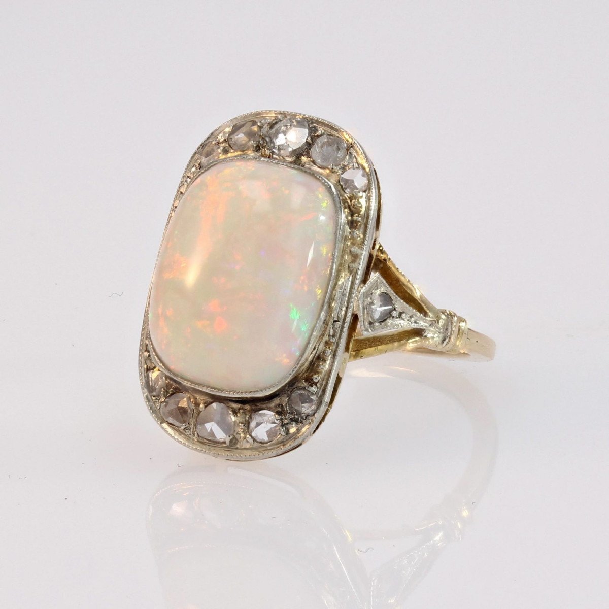 Bague Ancienne Opale Blanche Et Diamants-photo-5