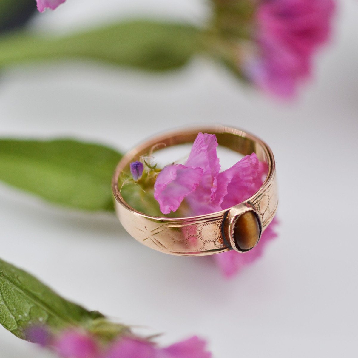 Bague Ancienne Or Rose œil Du Tigre-photo-2