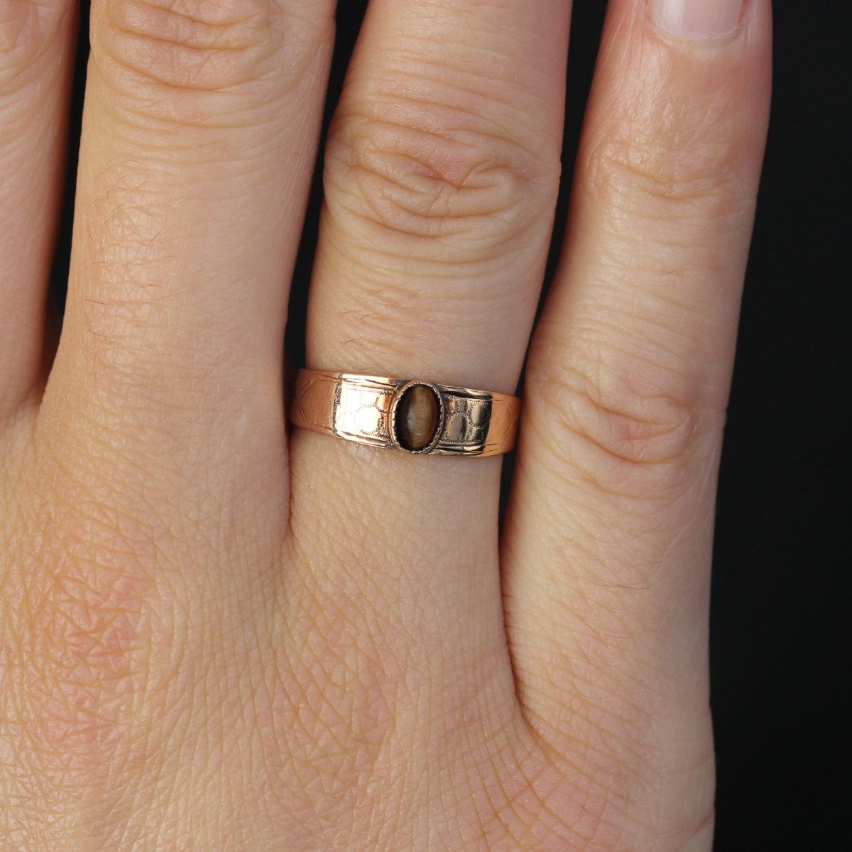 Bague Ancienne Or Rose œil Du Tigre-photo-3