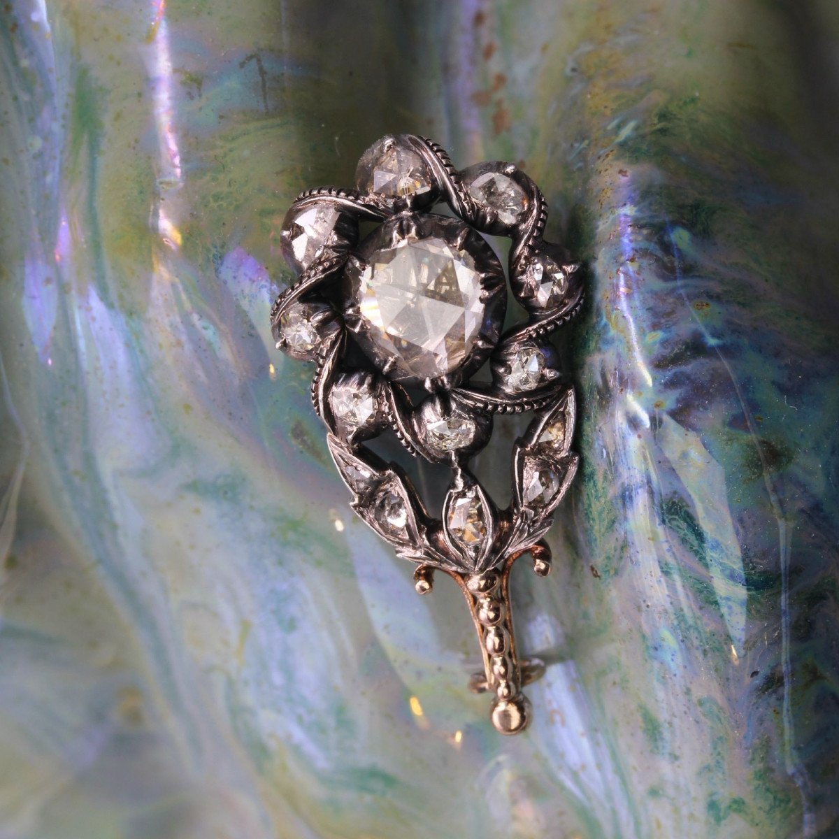 Broche Ancienne Fleur Diamants-photo-3