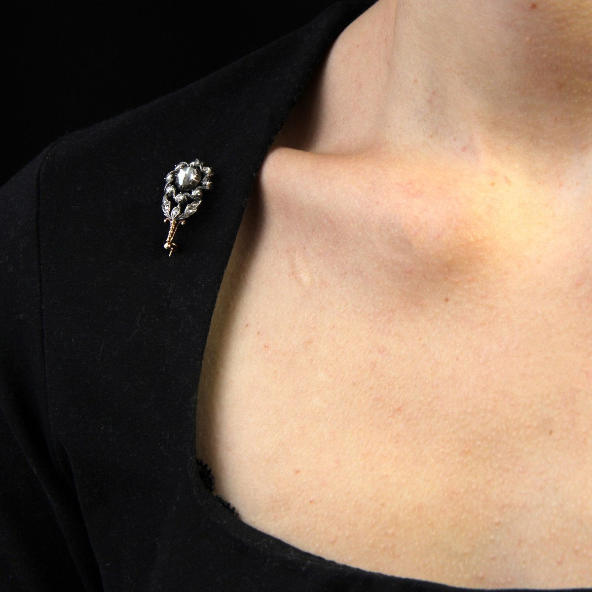 Broche Ancienne Fleur Diamants-photo-3