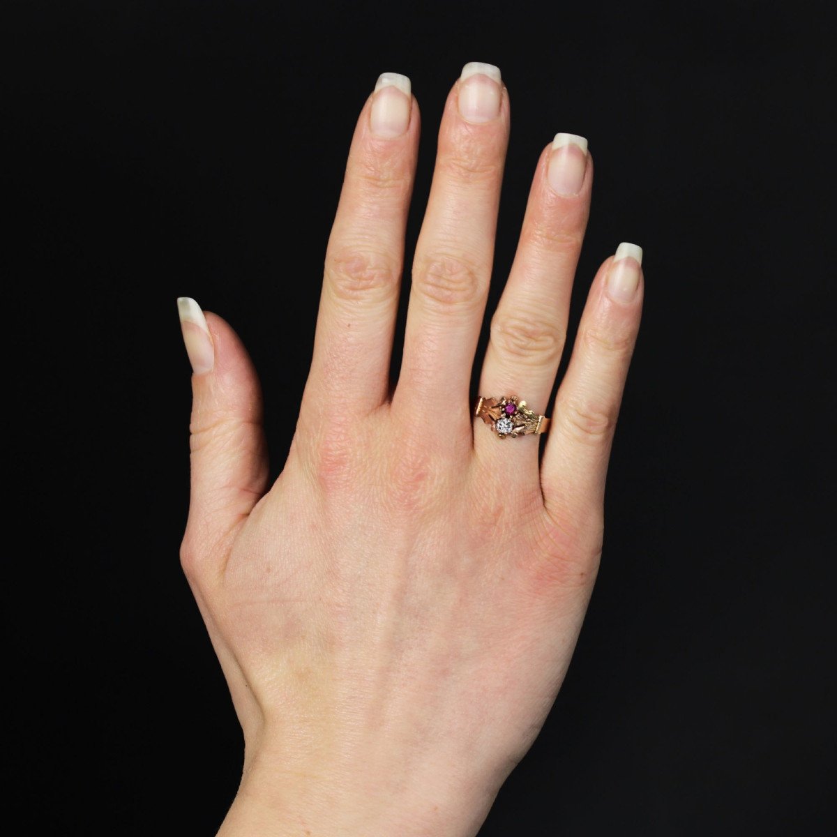 Bague Ancienne Or Rose Diamant Rubis-photo-2