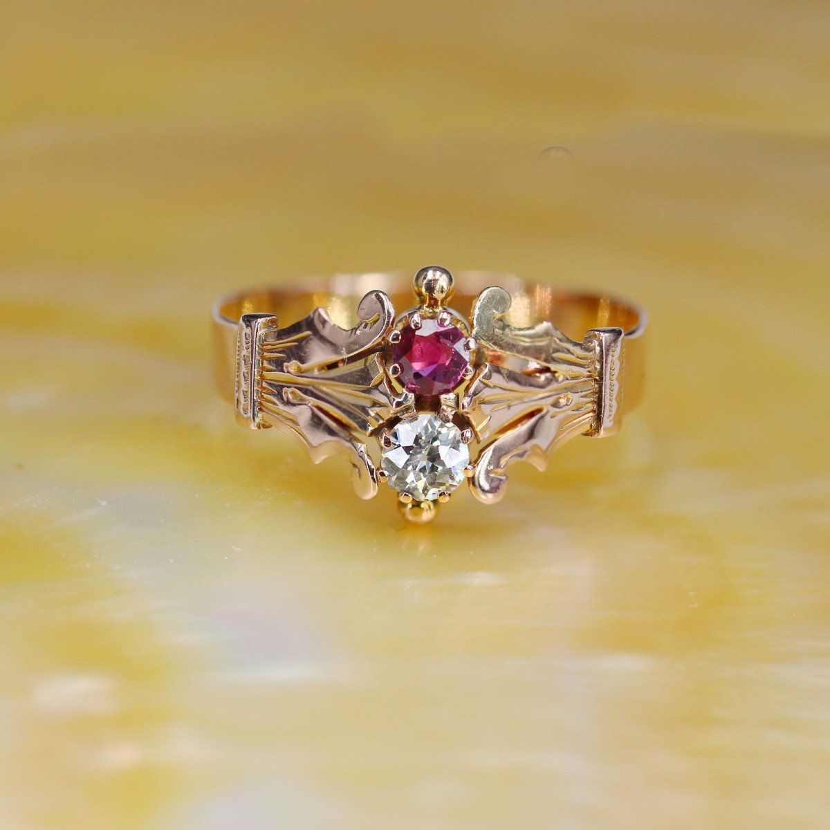 Old Rose Gold Diamond Ruby Ring-photo-4