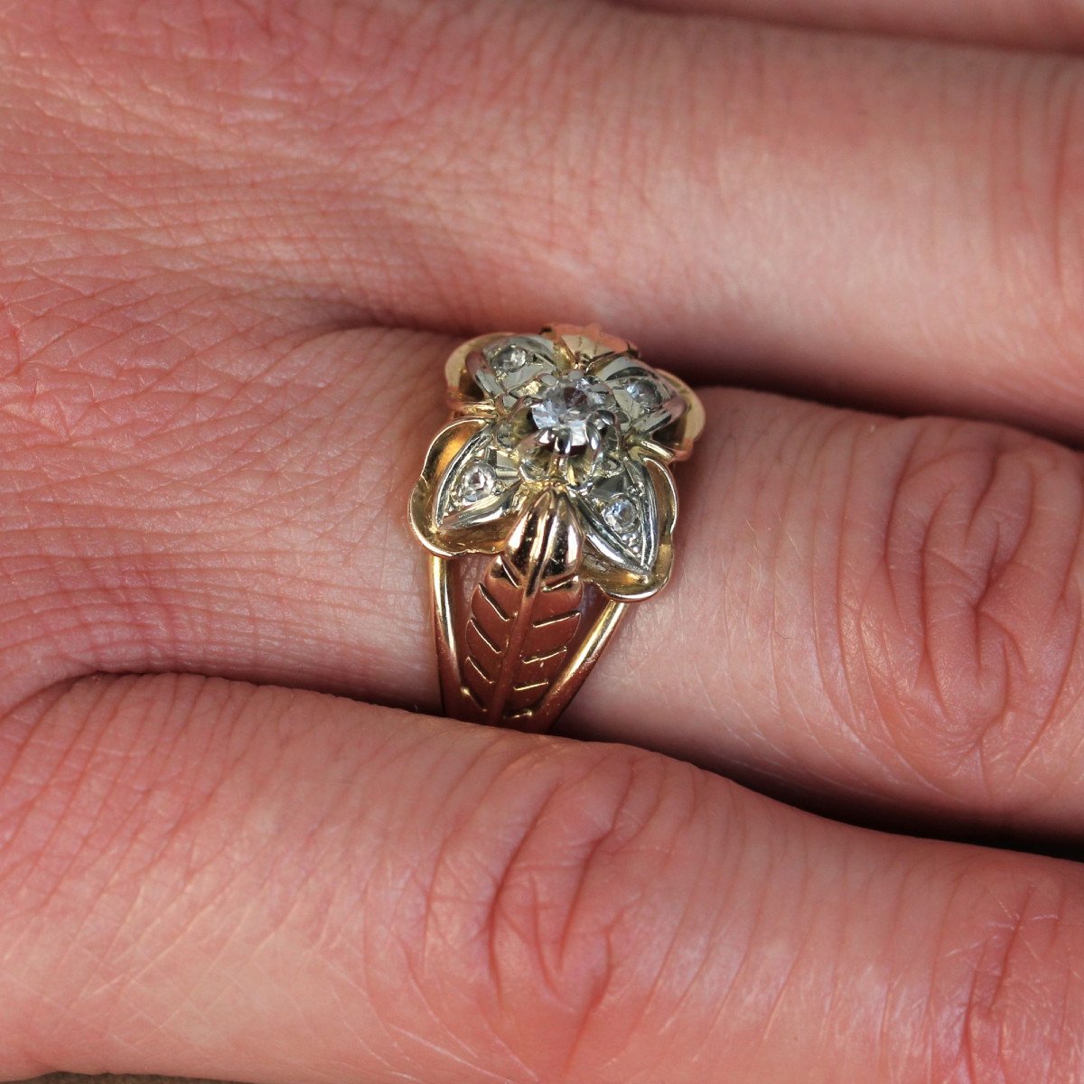 Vintage Feathers And Clover Ring Rose Gold-photo-5