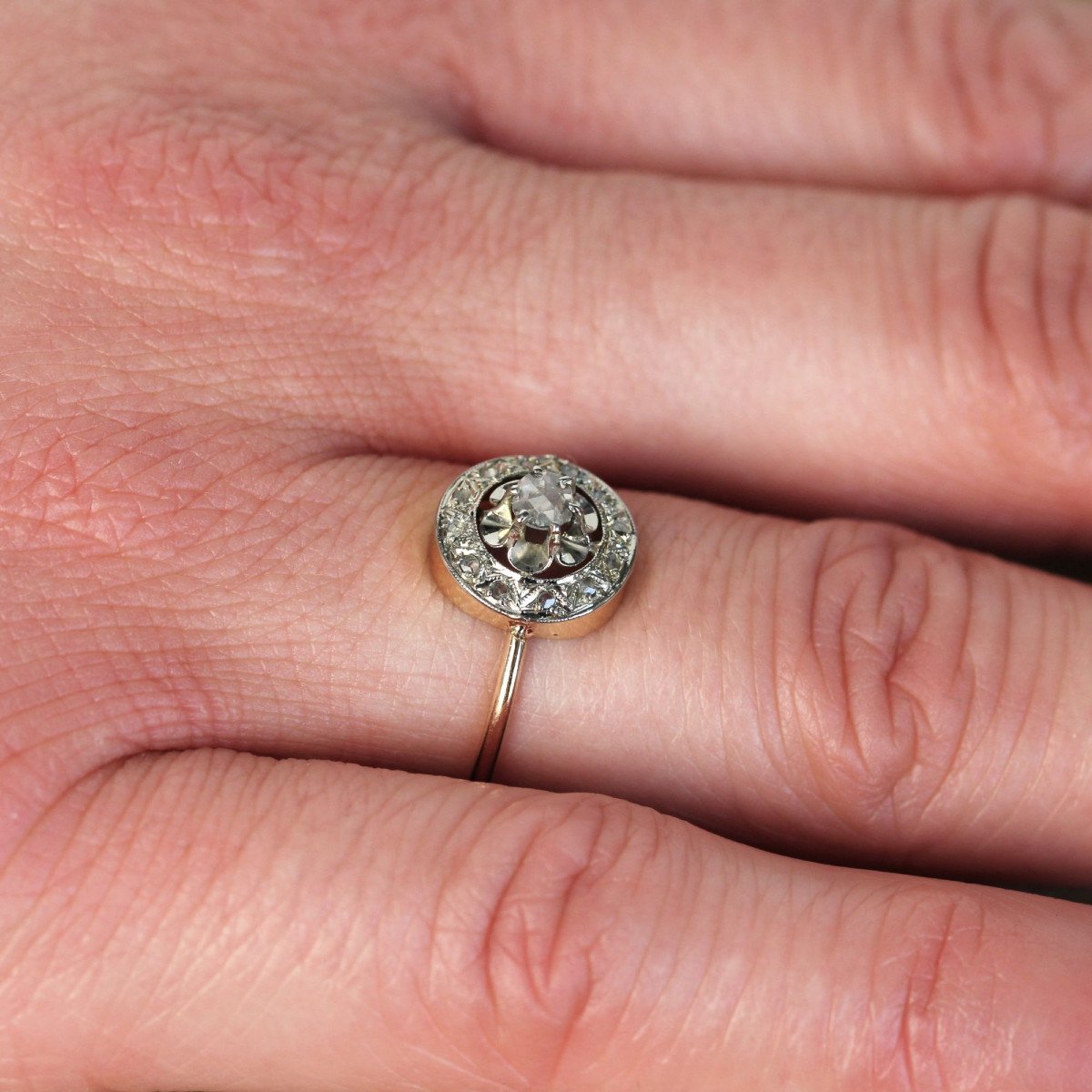 Bague Ancienne Diamants Taillés En Rose Ronde-photo-6