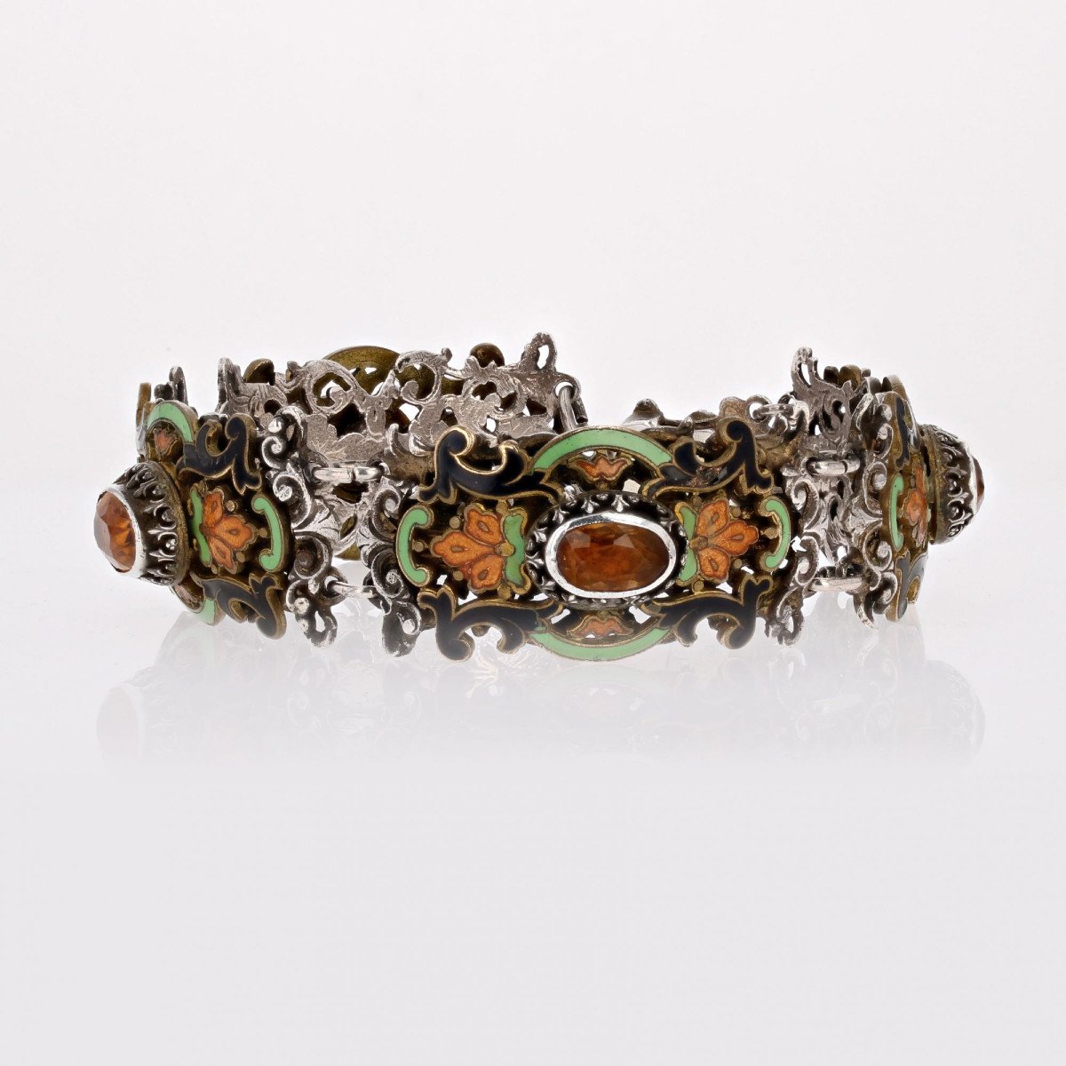 Old Silver Enamel And Citrine Bracelet-photo-1