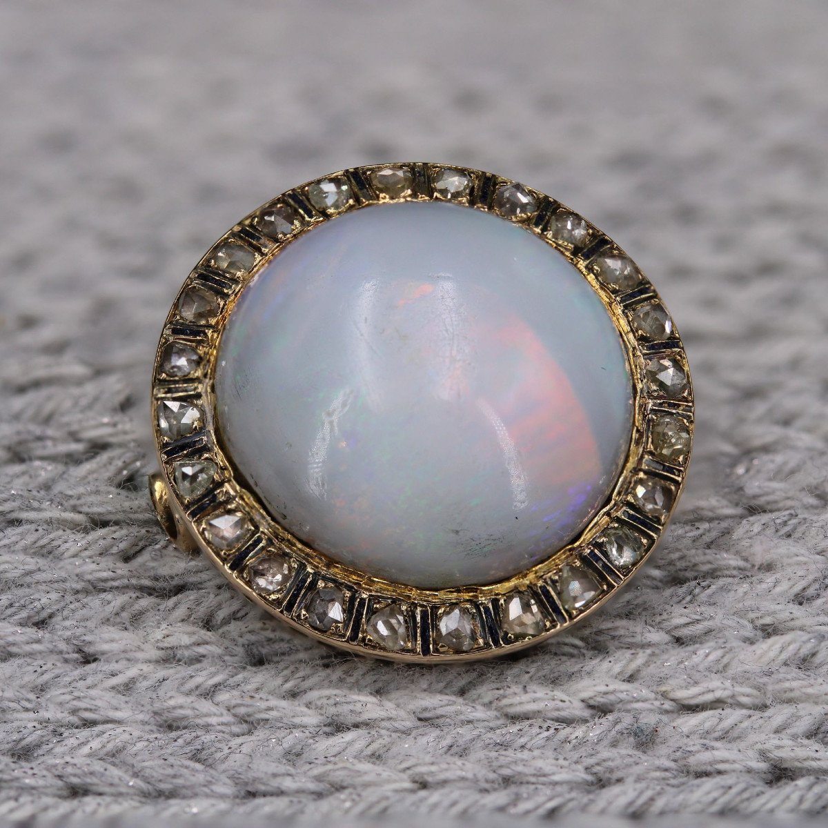 Opal Brooch Diamonds Black Enamel-photo-3