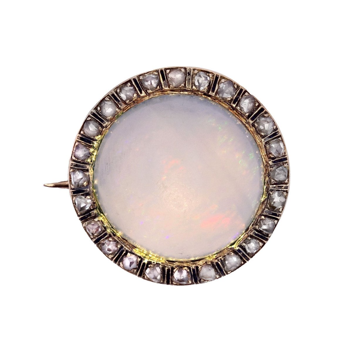 Opal Brooch Diamonds Black Enamel