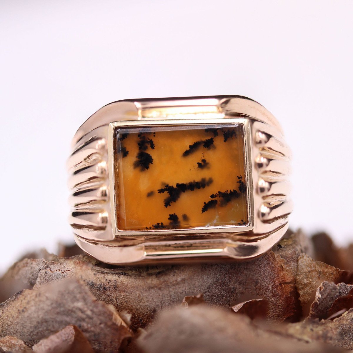 Antique Rose Gold And Dendrite Agate Signet Ring-photo-4