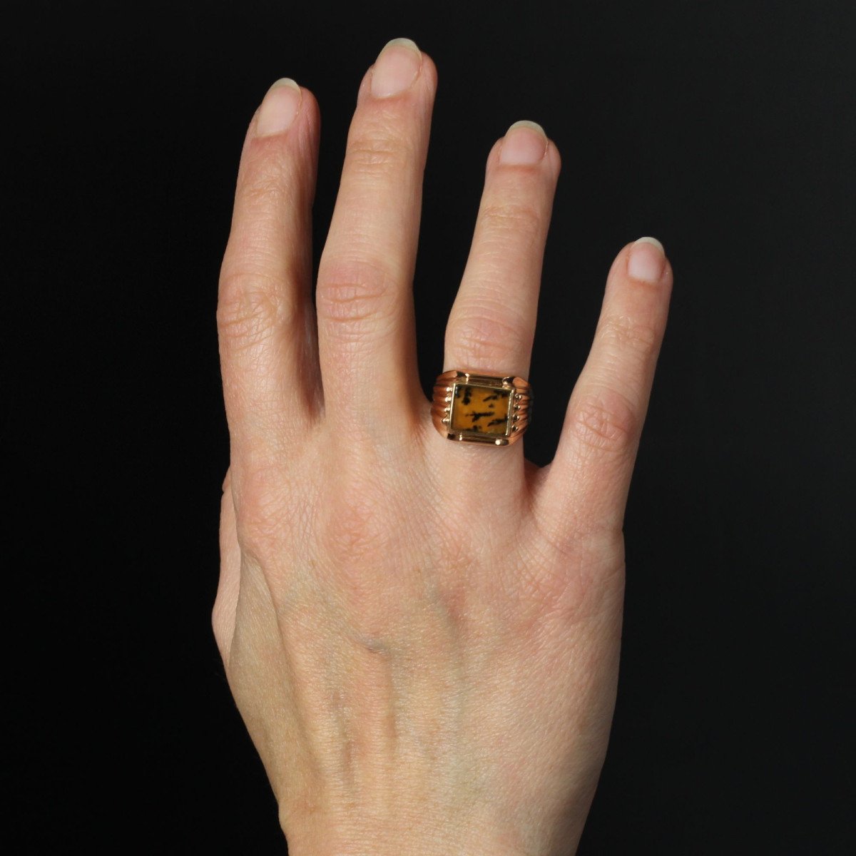 Antique Rose Gold And Dendrite Agate Signet Ring-photo-1