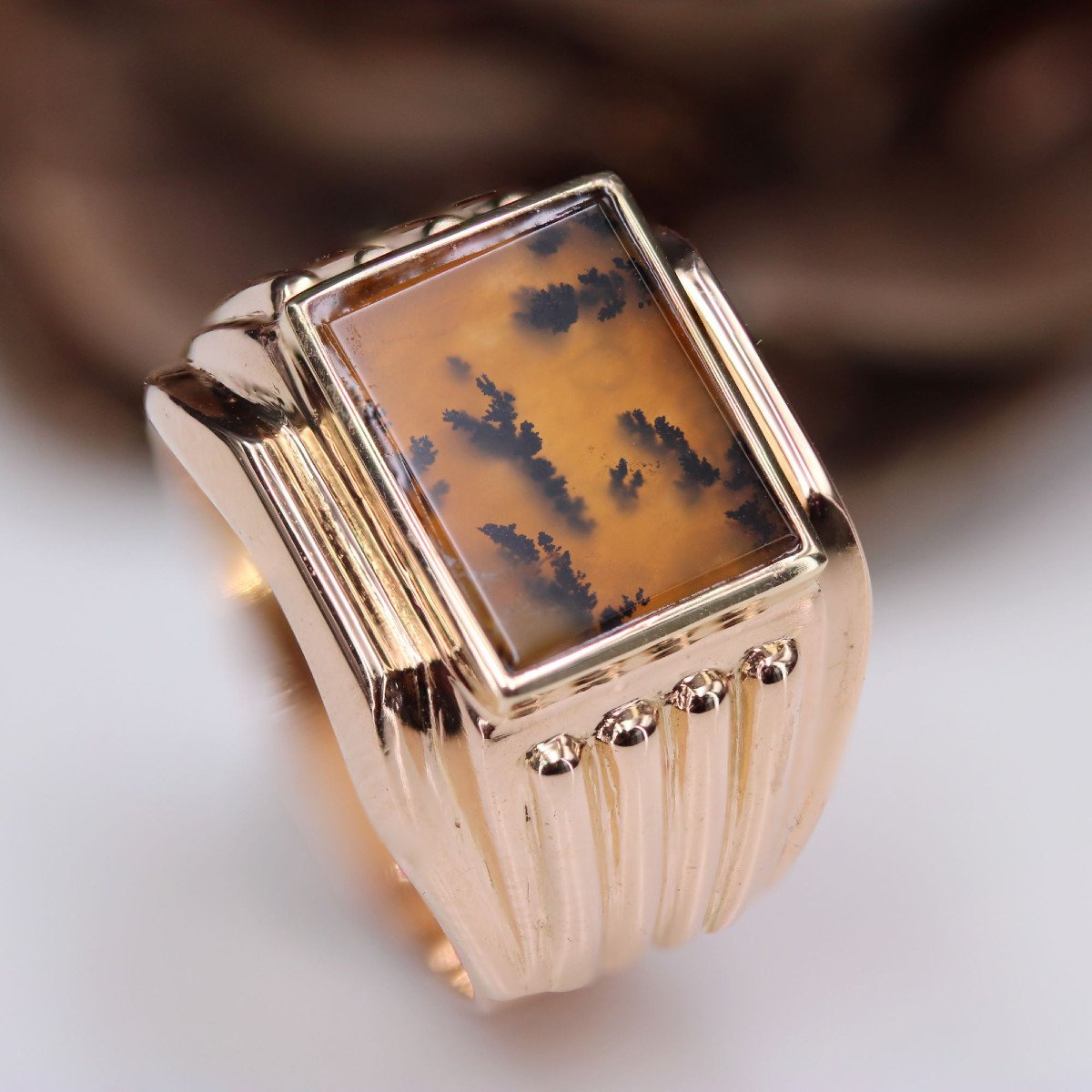 Antique Rose Gold And Dendrite Agate Signet Ring-photo-6