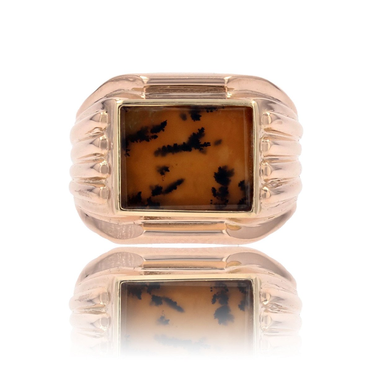 Chevalière Ancienne Or Rose Et Agate à Dendrite